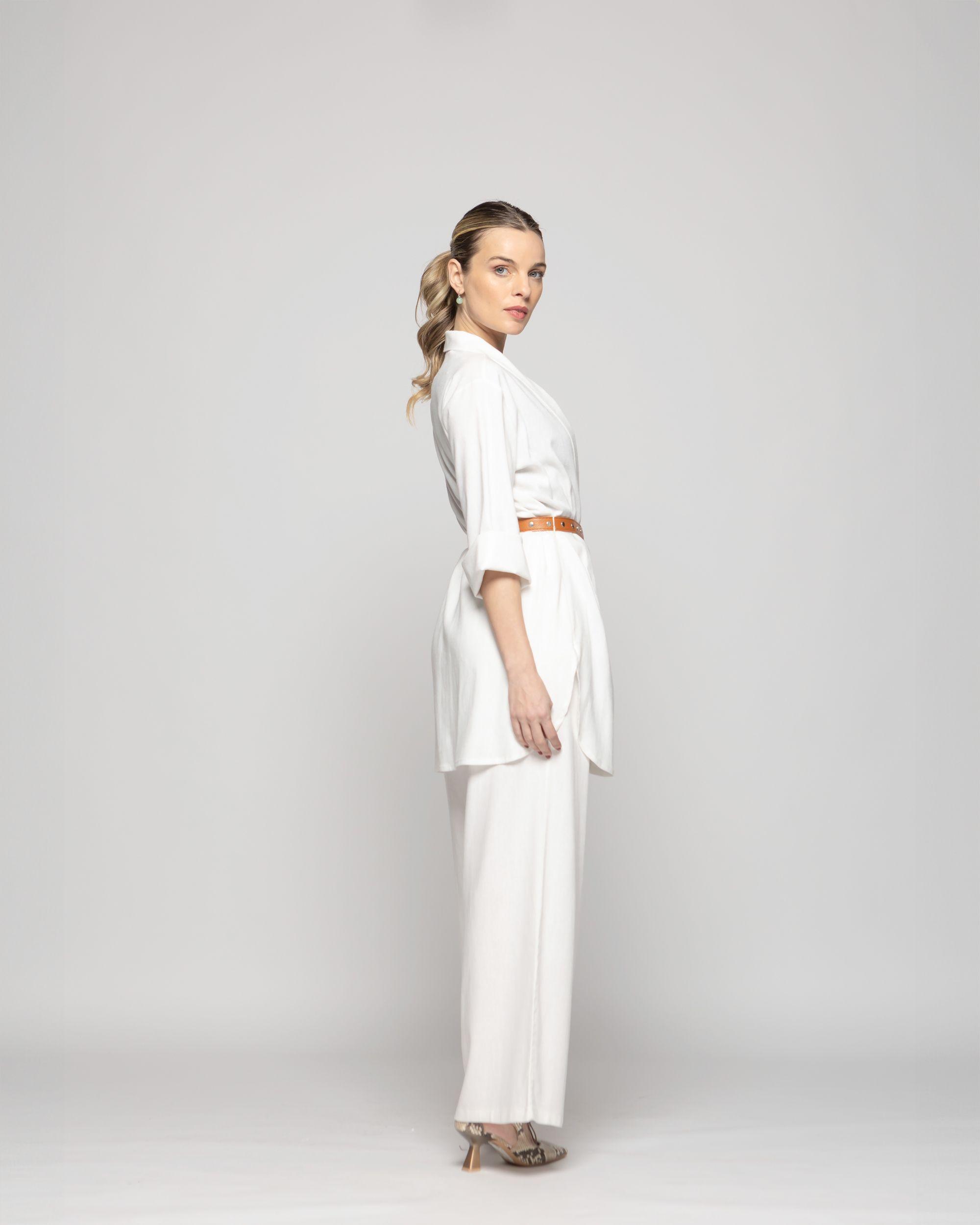 Túnica Kimono Mujer Verbena Manga 3/4 Con Cinturón Blanco Crudo Ludovica-8