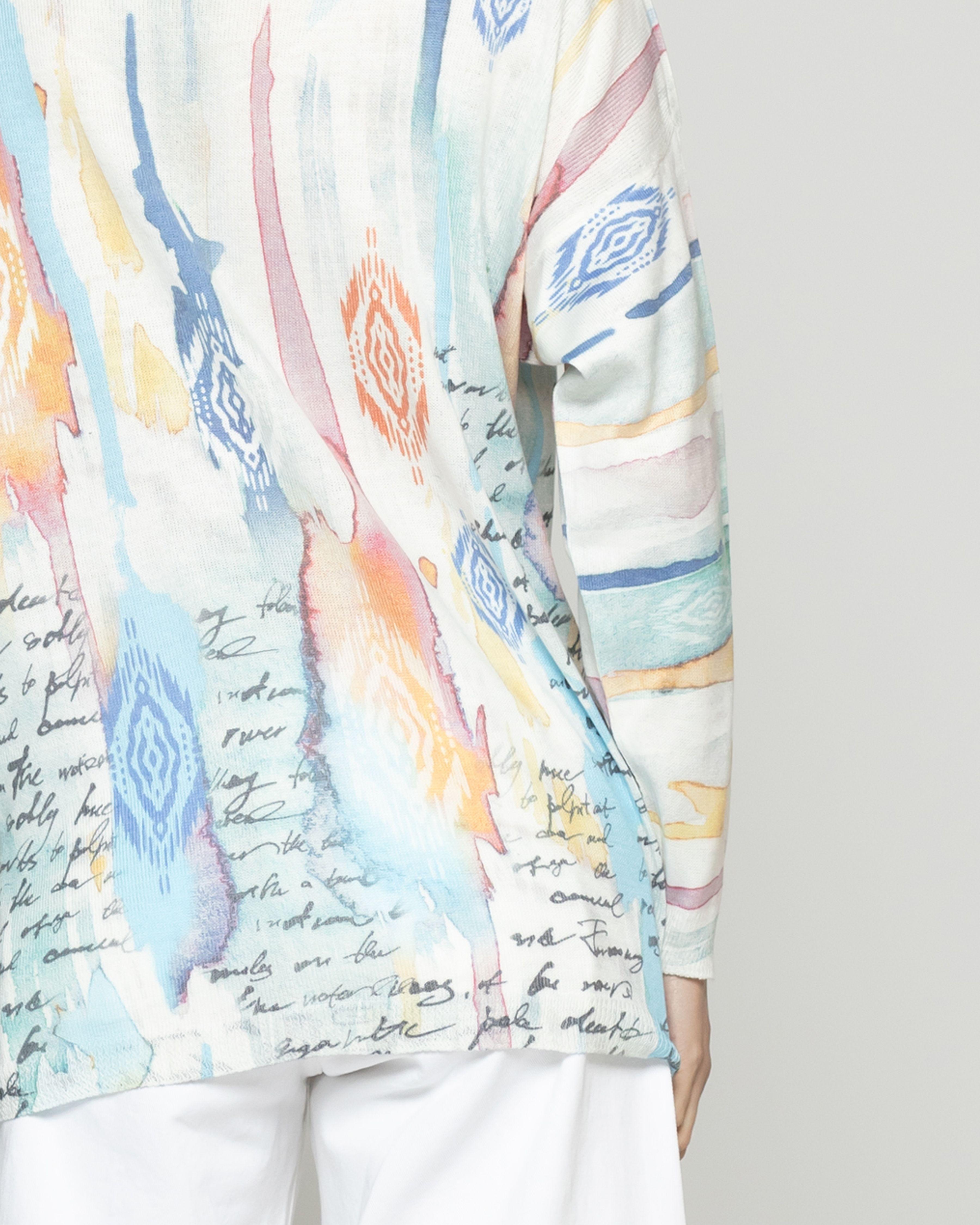 Sweater Mujer Wanda Tela Ligera Estampado Celeste Lineatre-2