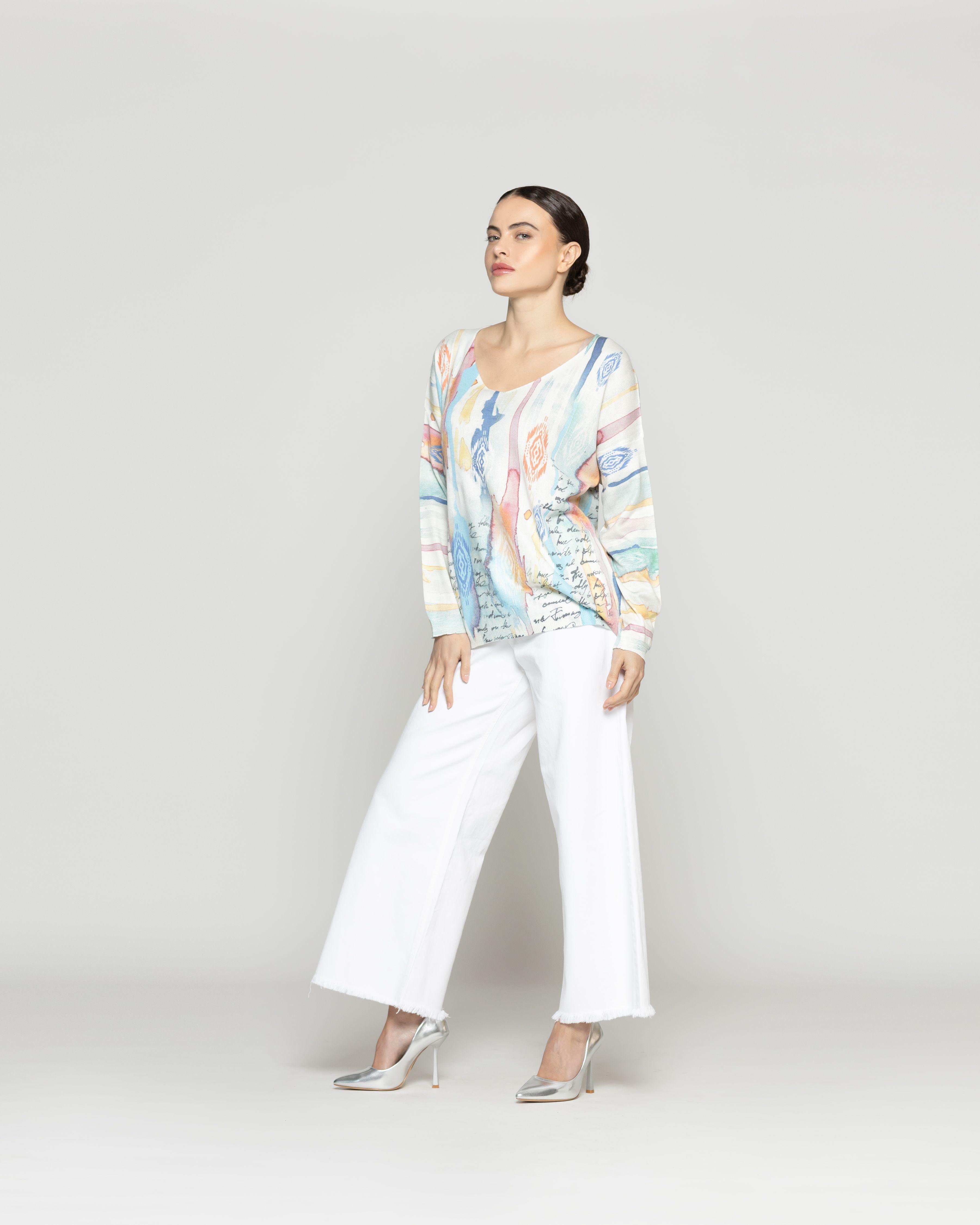 Sweater Mujer Wanda Tela Ligera Estampado Celeste Lineatre-3