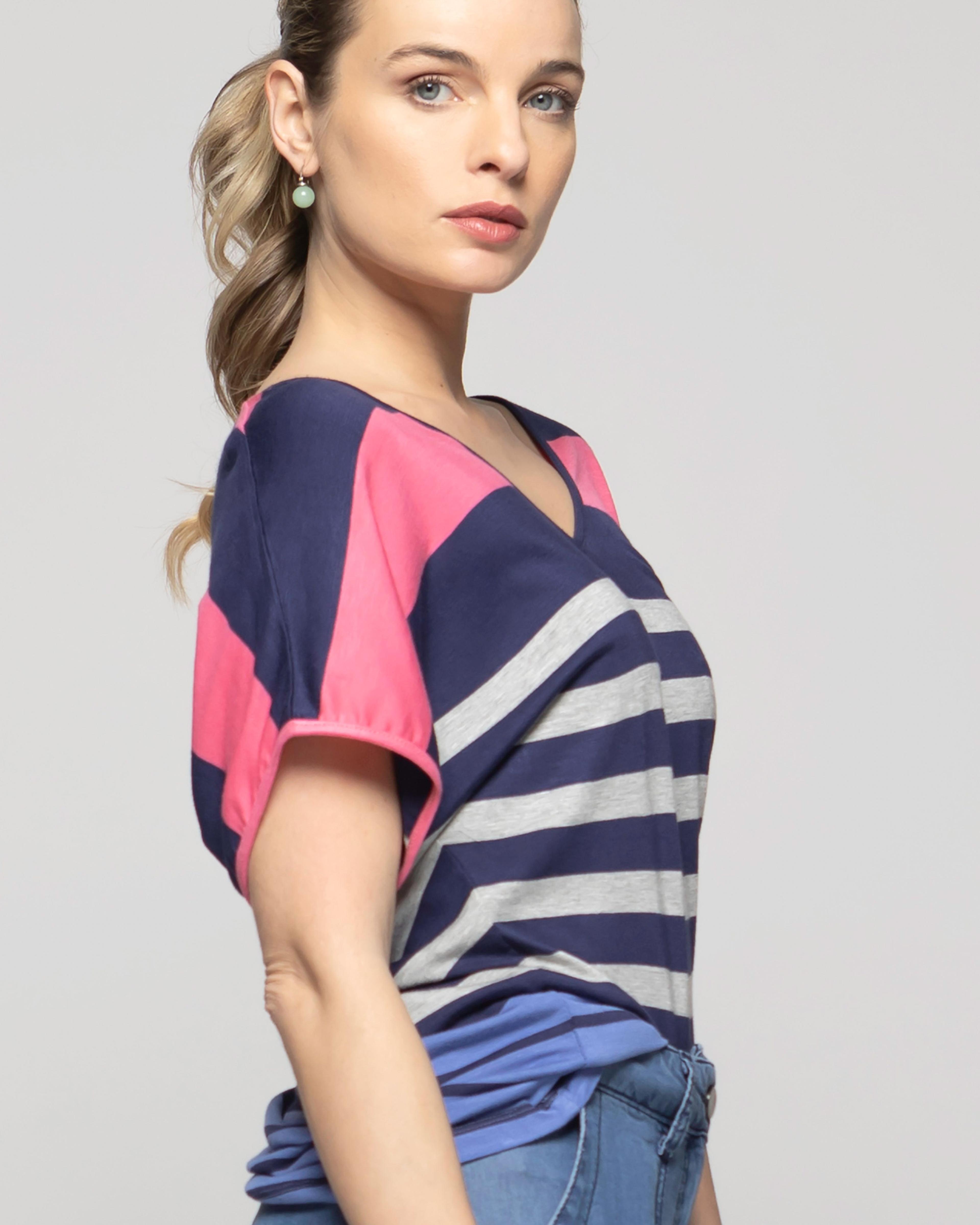 Polera Mujer Nemesia Escote V Manga Corta Rayas Multicolor Ludovica-9