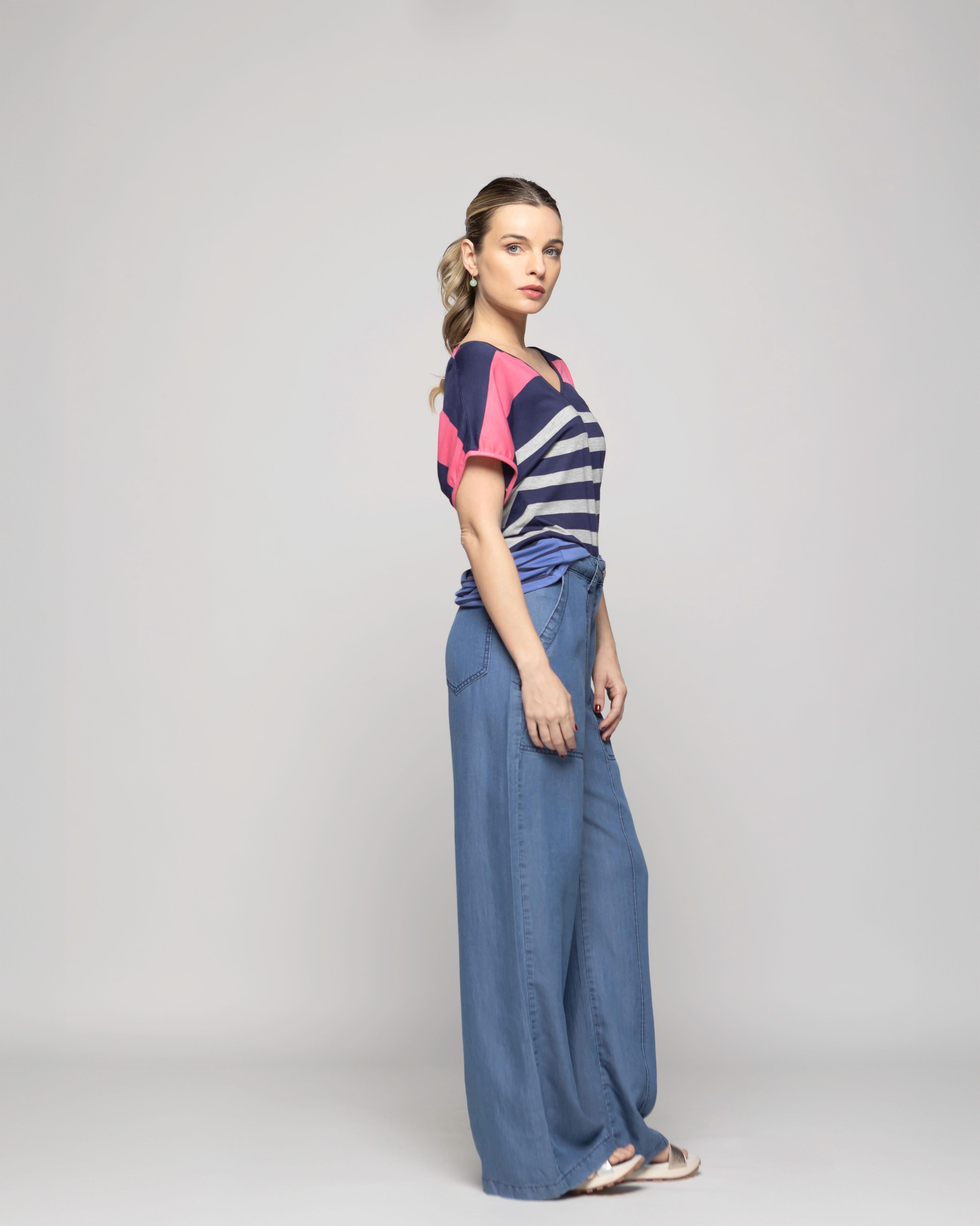 Polera Mujer Nemesia Escote V Manga Corta Rayas Multicolor Ludovica-4