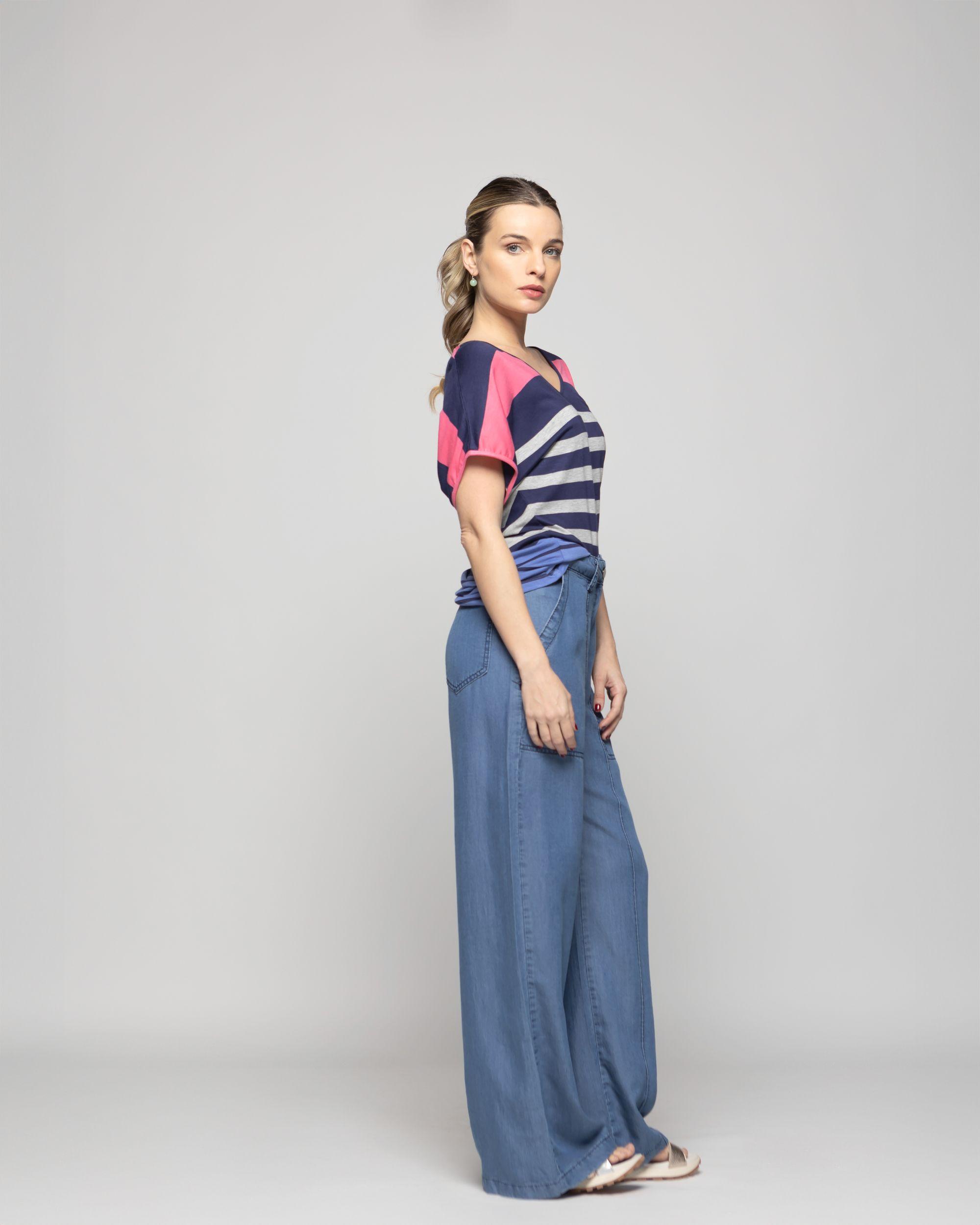 Polera Mujer Nemesia Escote V Manga Corta Rayas Multicolor Ludovica-5