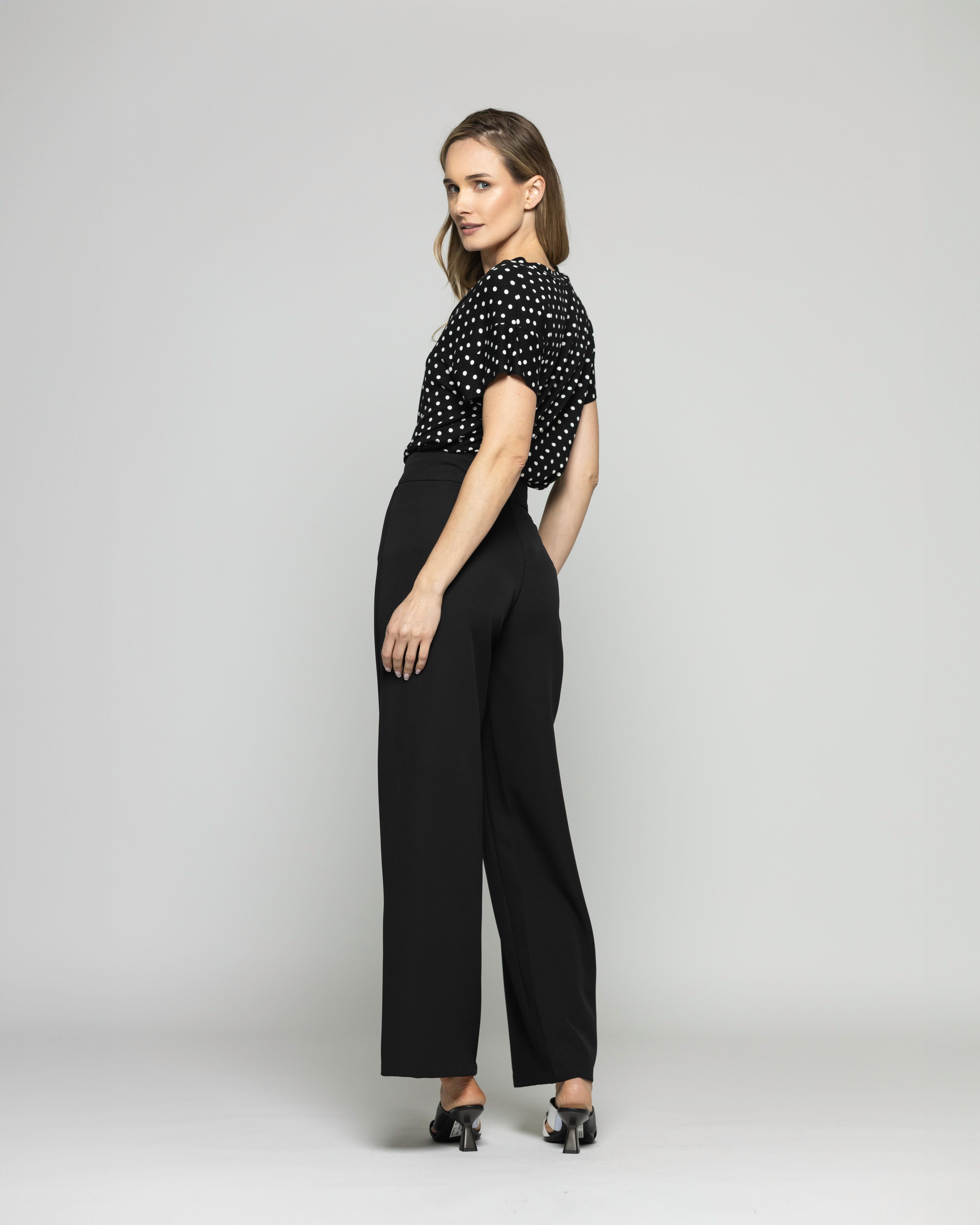 Polera Mujer Monarda Viscosa Manga Corta Lunares Blancos Negra Ludovica-4