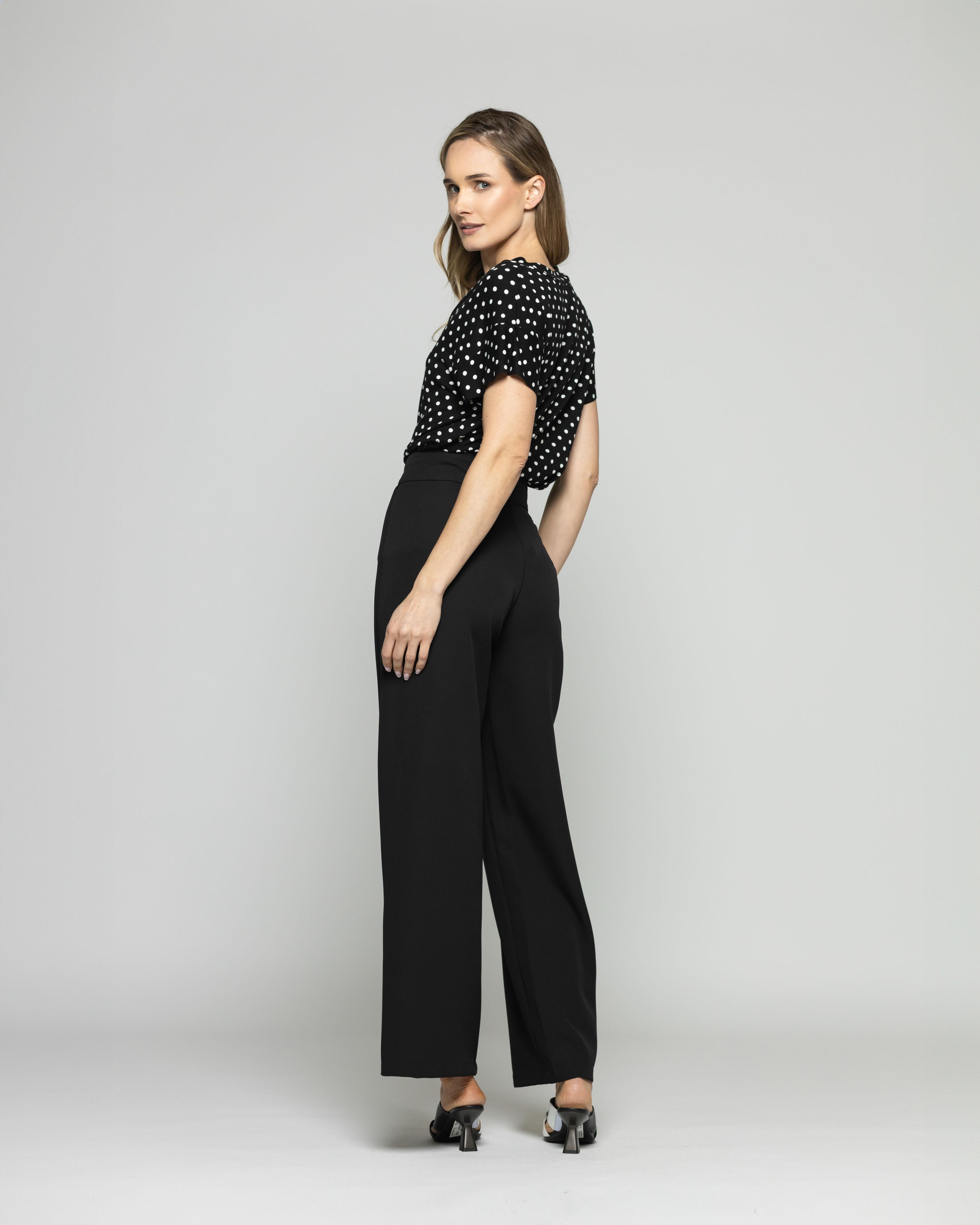 Polera Mujer Monarda Viscosa Manga Corta Lunares Blancos Negra Ludovica-5