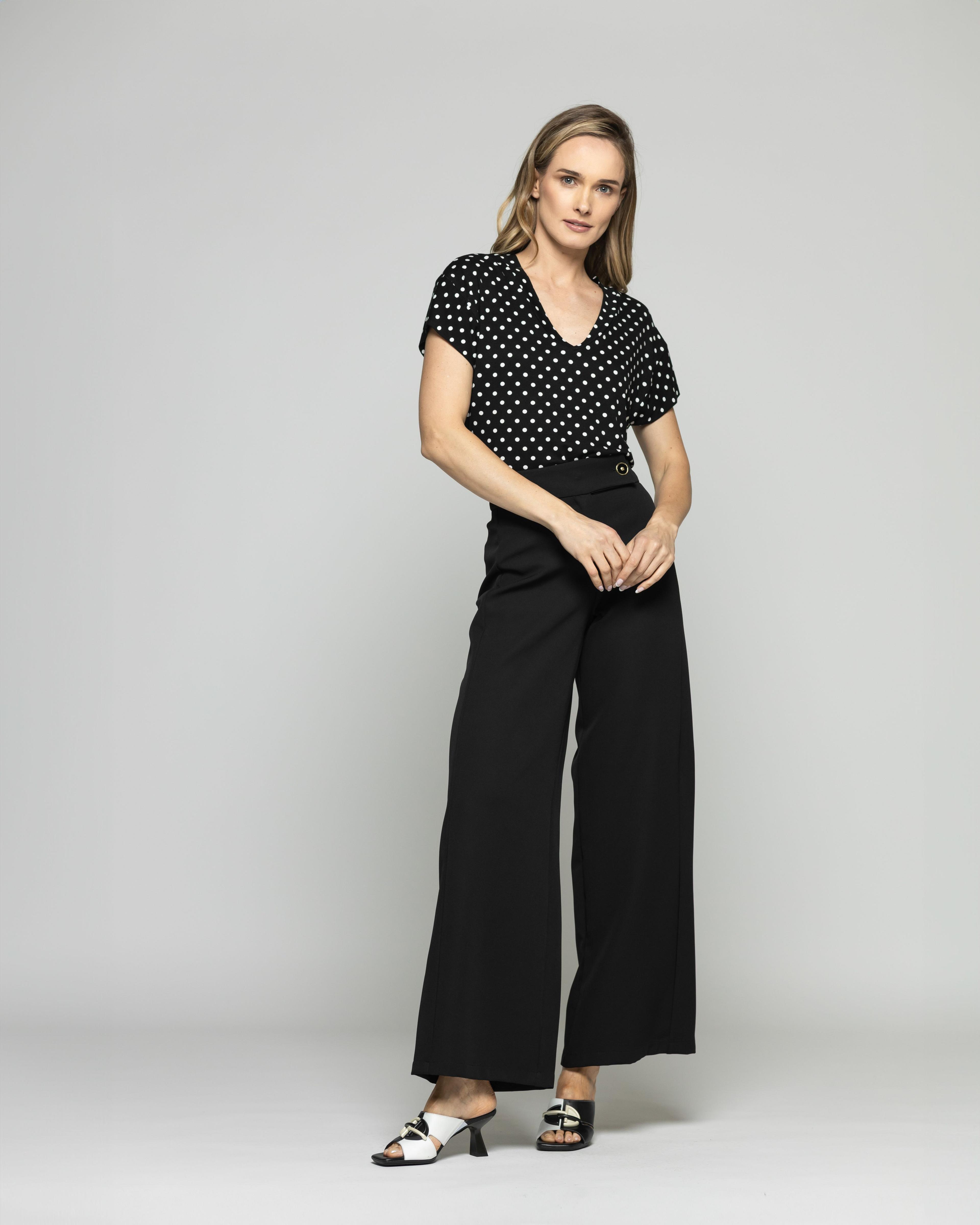 Polera Mujer Monarda Viscosa Manga Corta Lunares Blancos Negra Ludovica-9