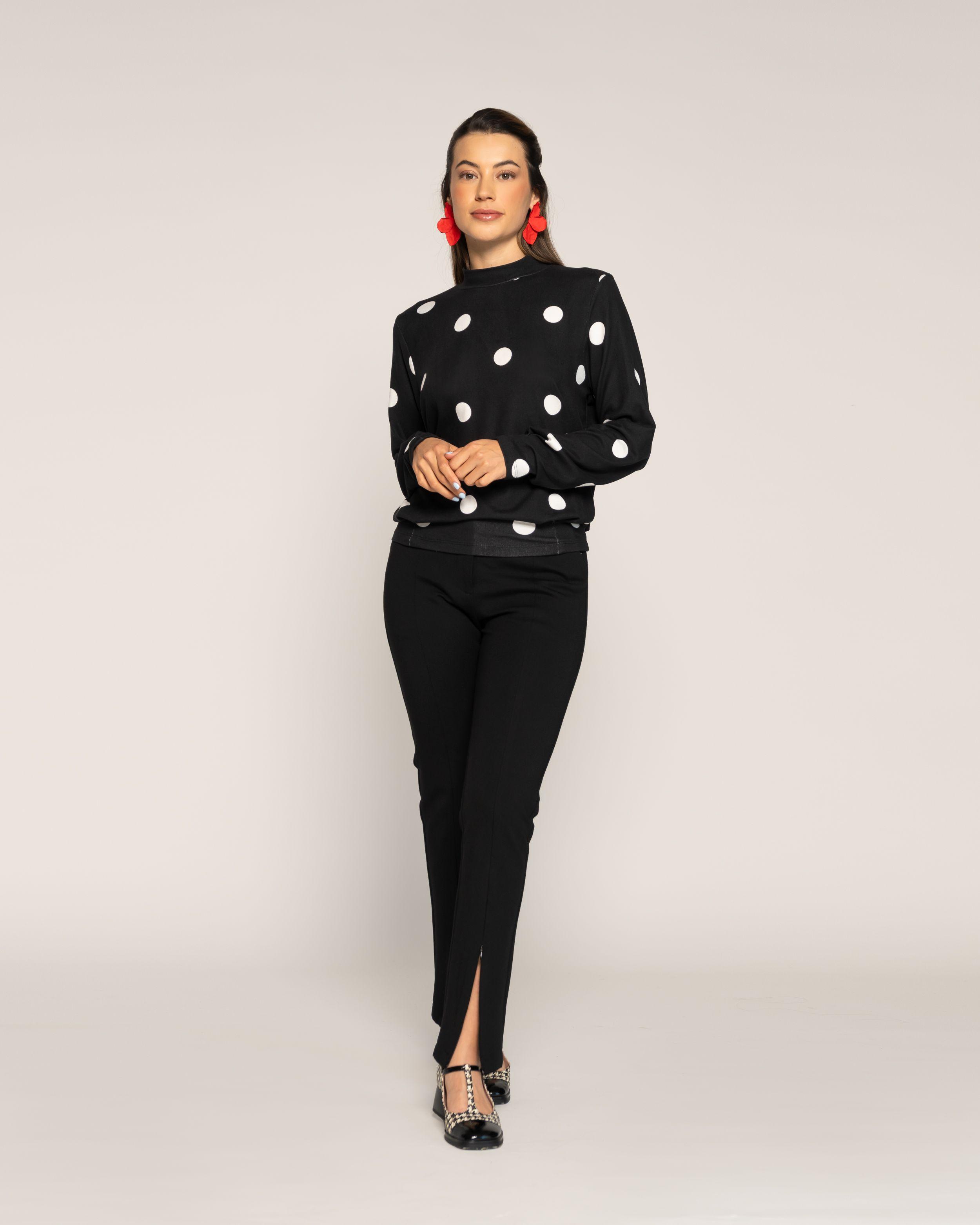 Polera Salma Negro Cuello alto cerrado Manga larga Globo Puño ajustado Mujer-0