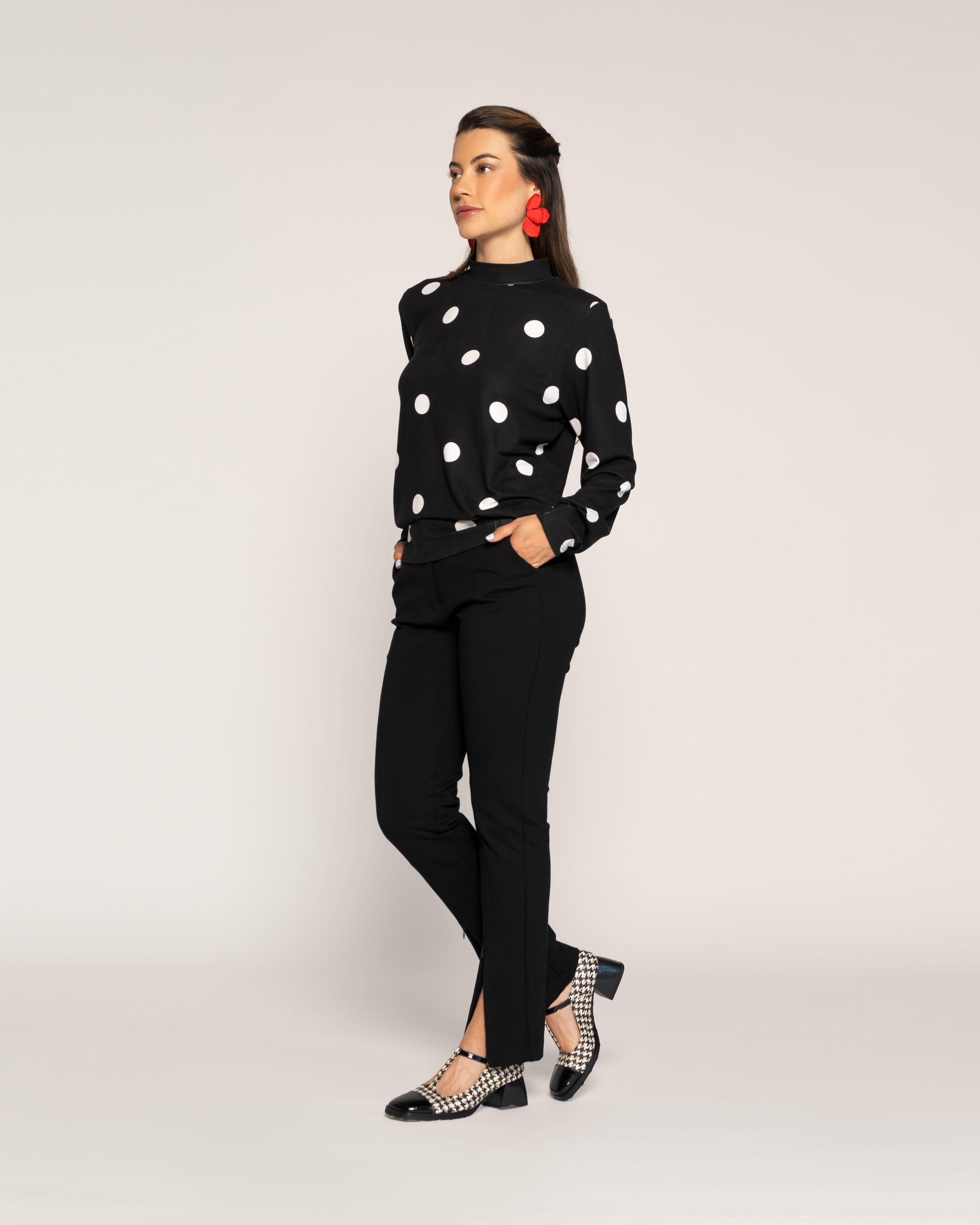 Polera Salma Negro Cuello alto cerrado Manga larga Globo Puño ajustado Mujer-1