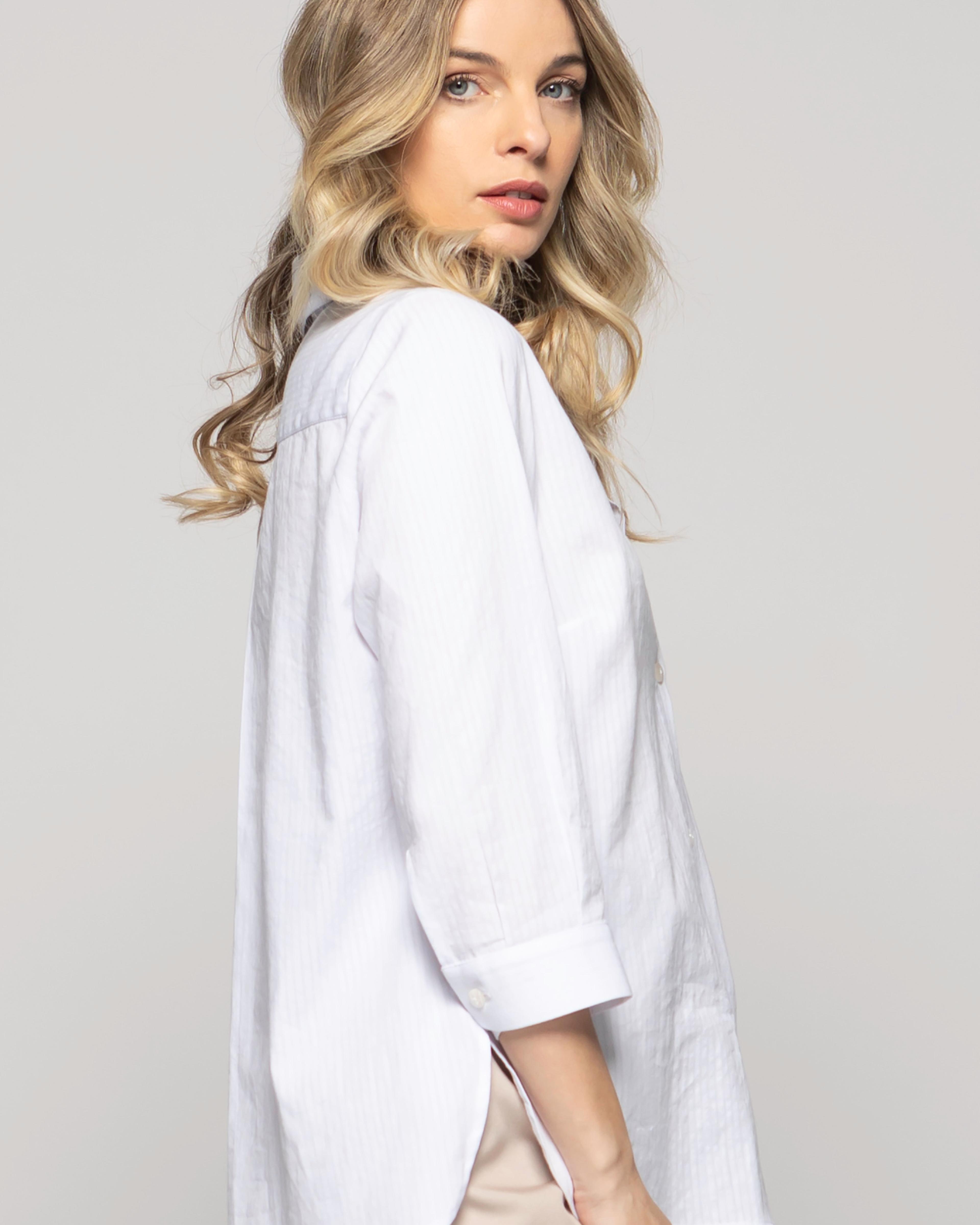 Blusa Mujer Dalia Algodón Camisera Manga 3/4 Blanca Ludovica-6