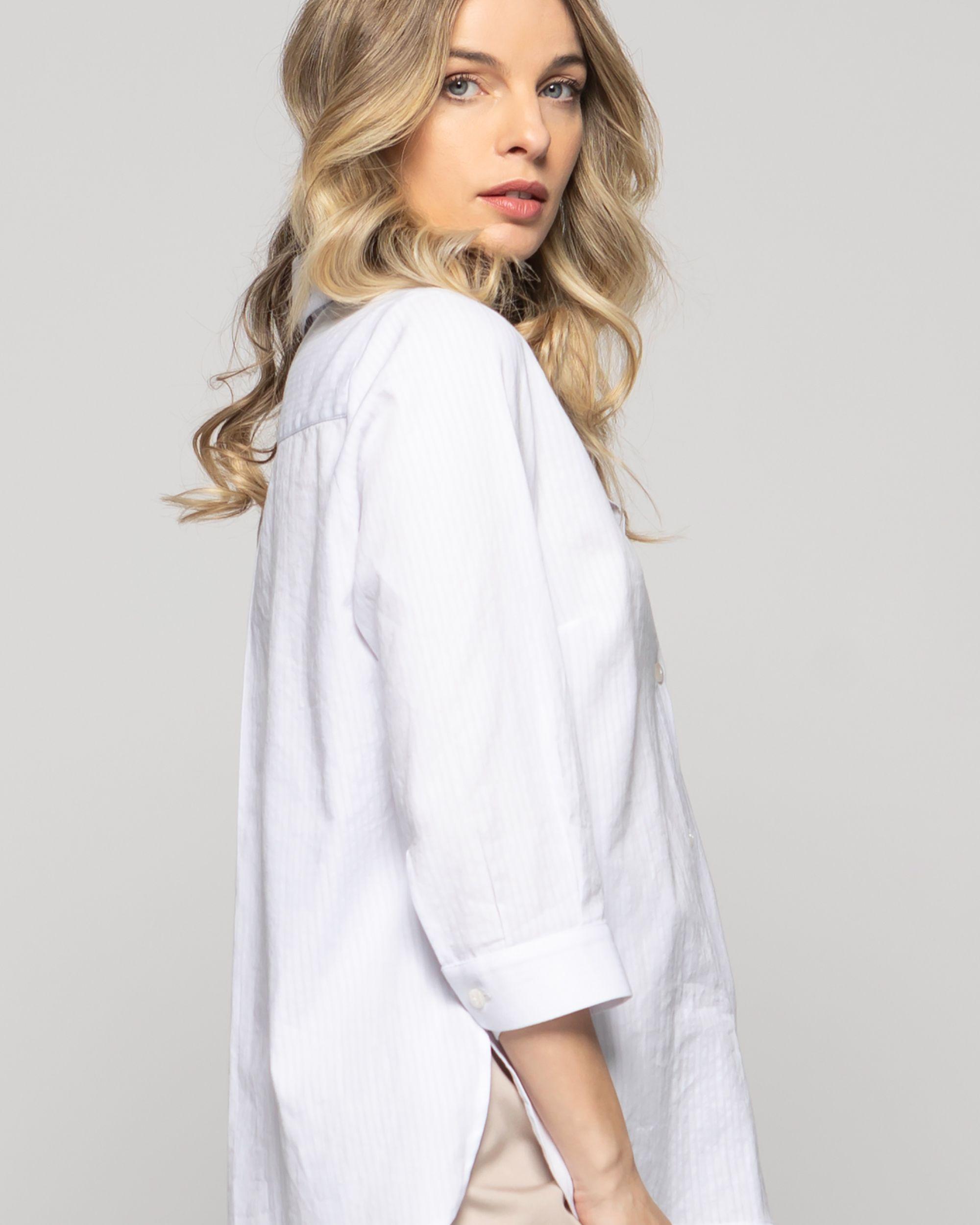 Blusa Mujer Dalia Algodón Camisera Manga 3/4 Blanca Ludovica-7