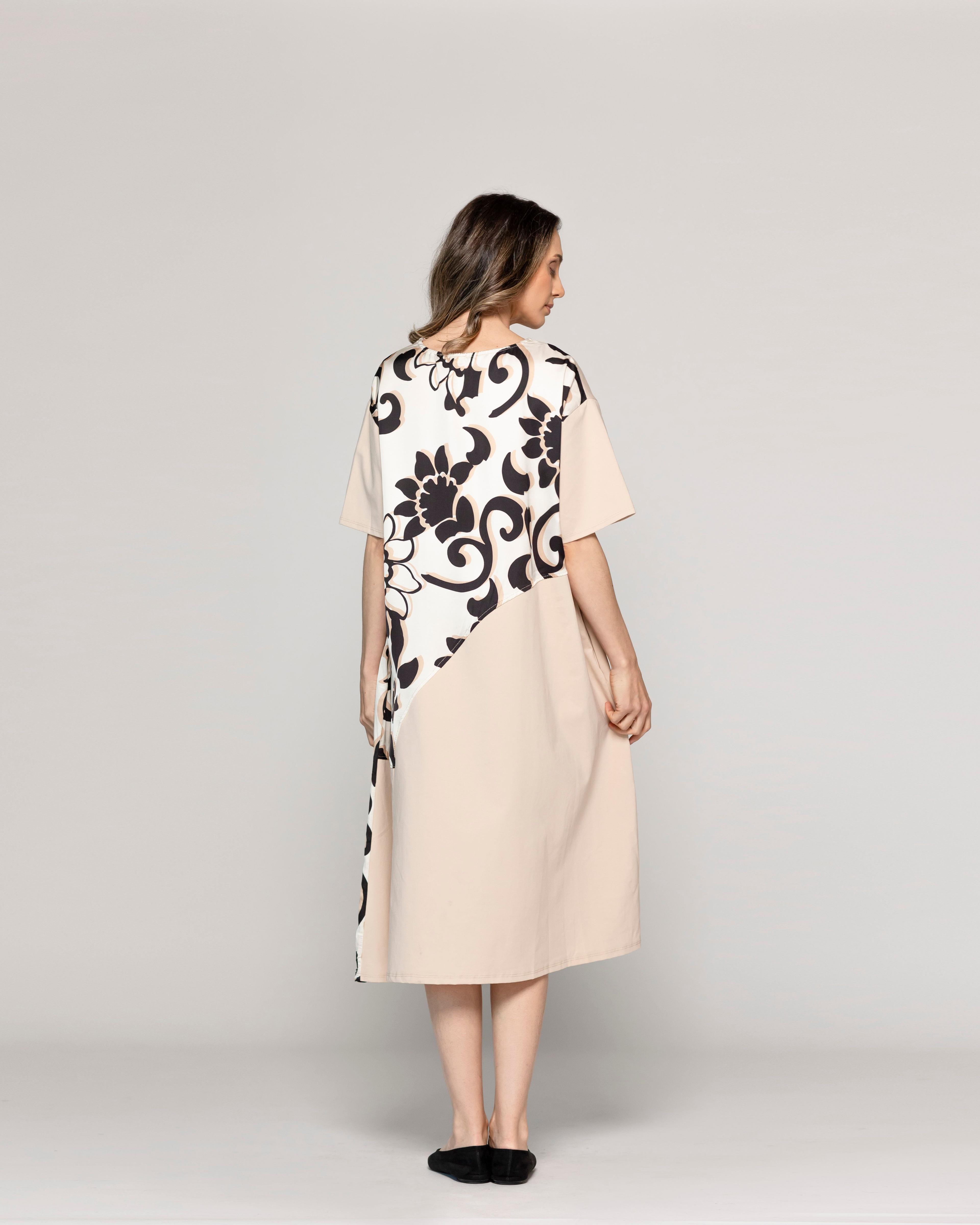 Vestido Mujer Largo Vania Con Bolsillo Decorativo Elasticado Beige Lineatre-2