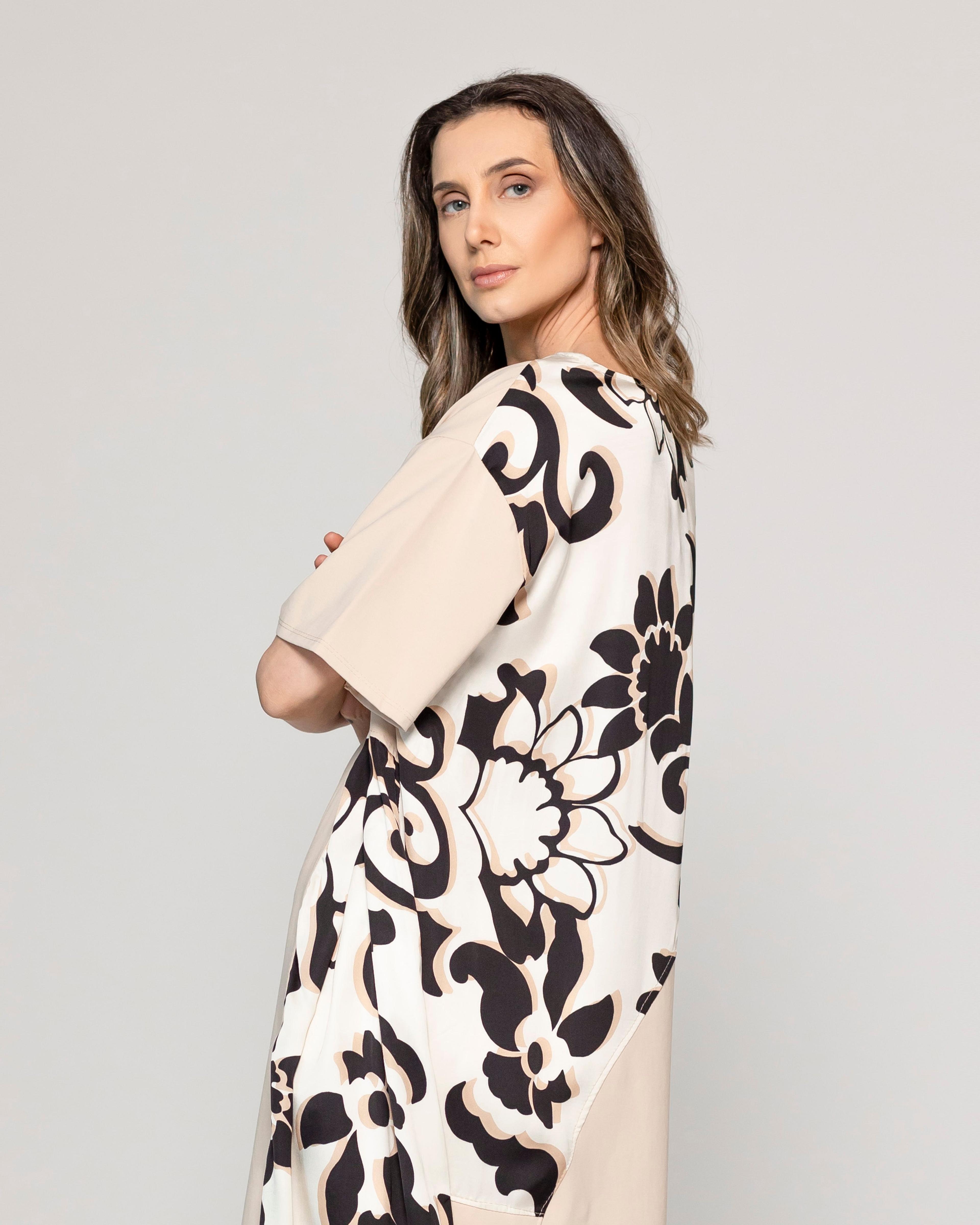 Vestido Mujer Largo Vania Con Bolsillo Decorativo Elasticado Beige Lineatre-3
