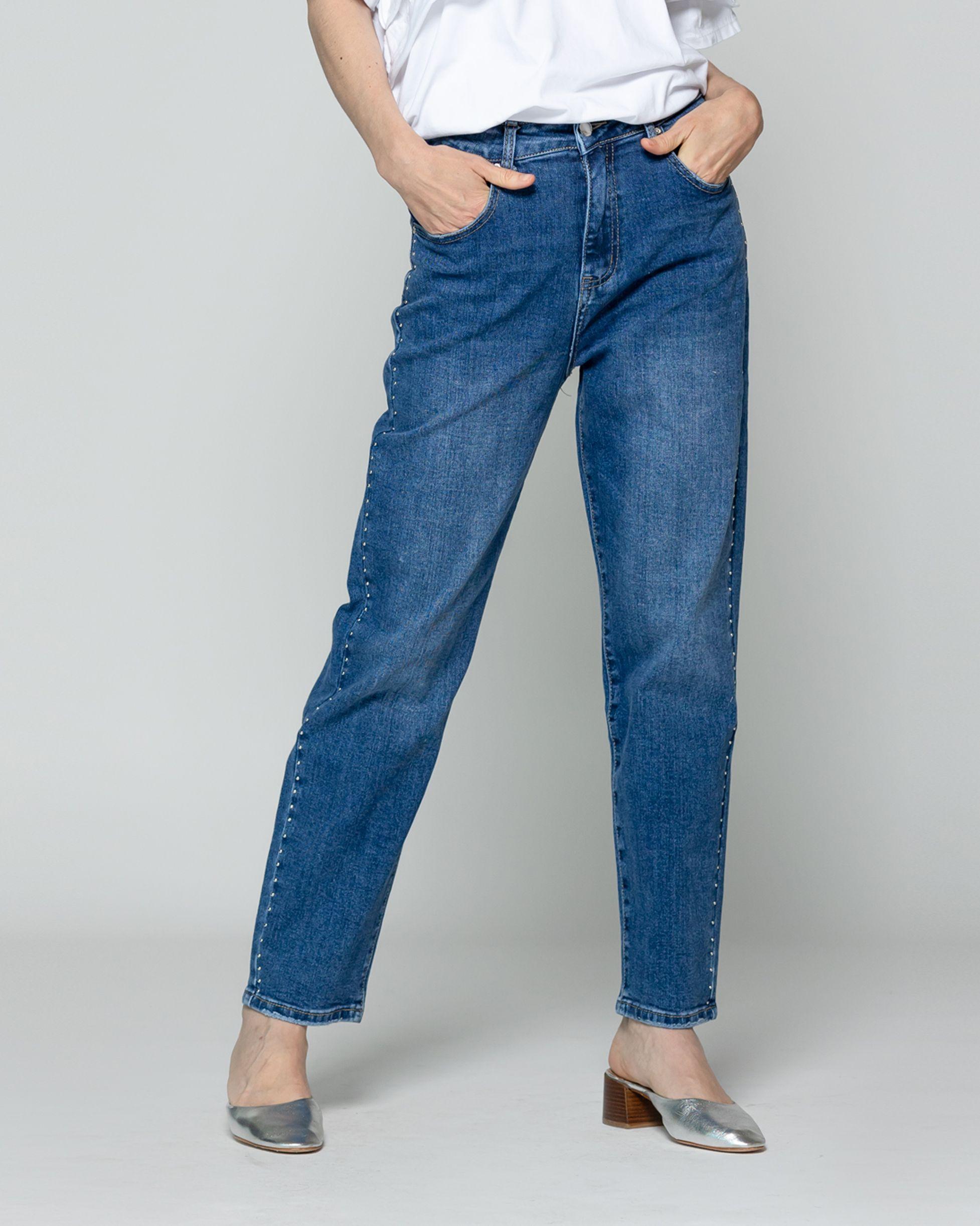 Jeans Mujer Jolanda Calce Regular Con Tachas Azul Lineatre-1