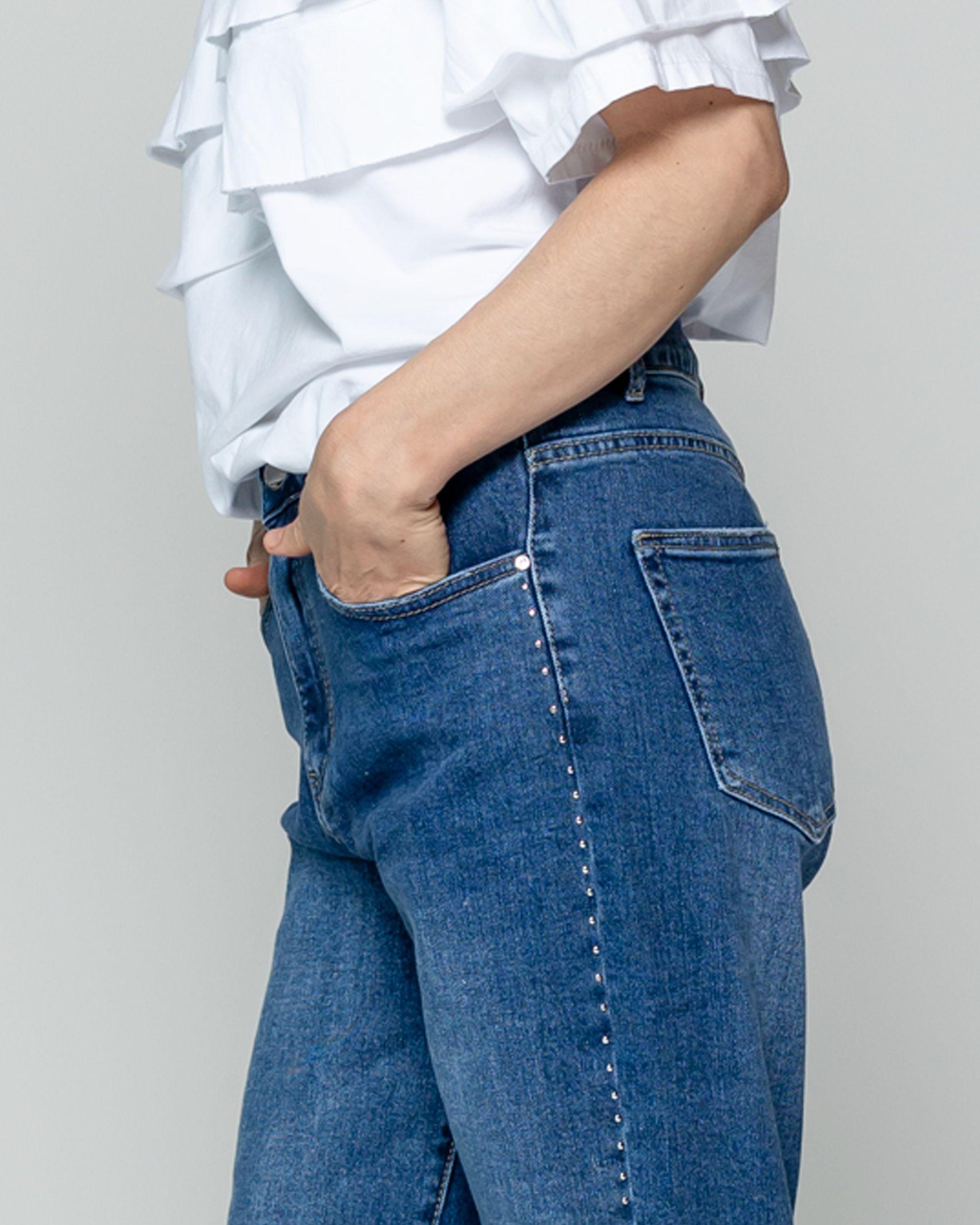 Jeans Mujer Jolanda Calce Regular Con Tachas Azul Lineatre-3