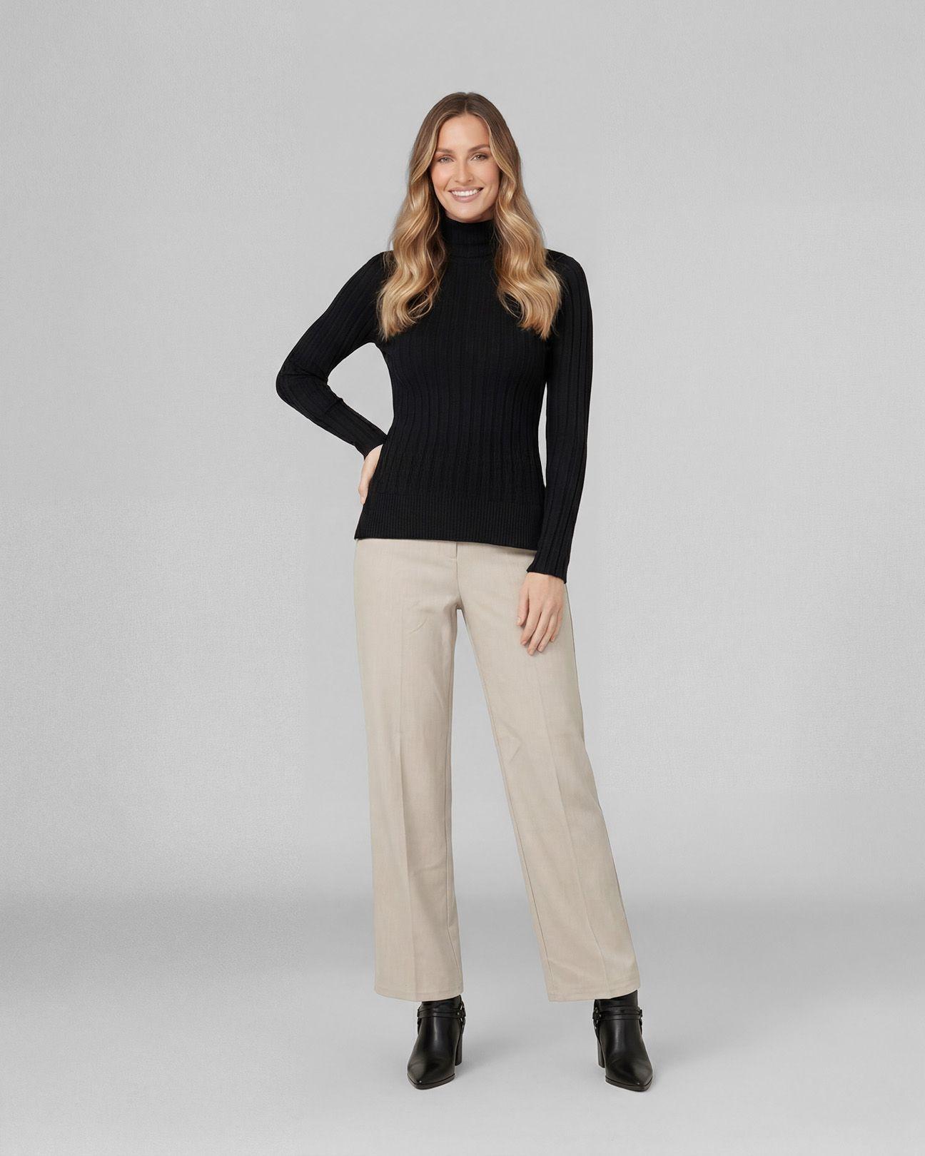 Sweater Mujer Josefa Slim Fit Cuello Alto Redondo Manga Ajustada Negro Lineatre-1