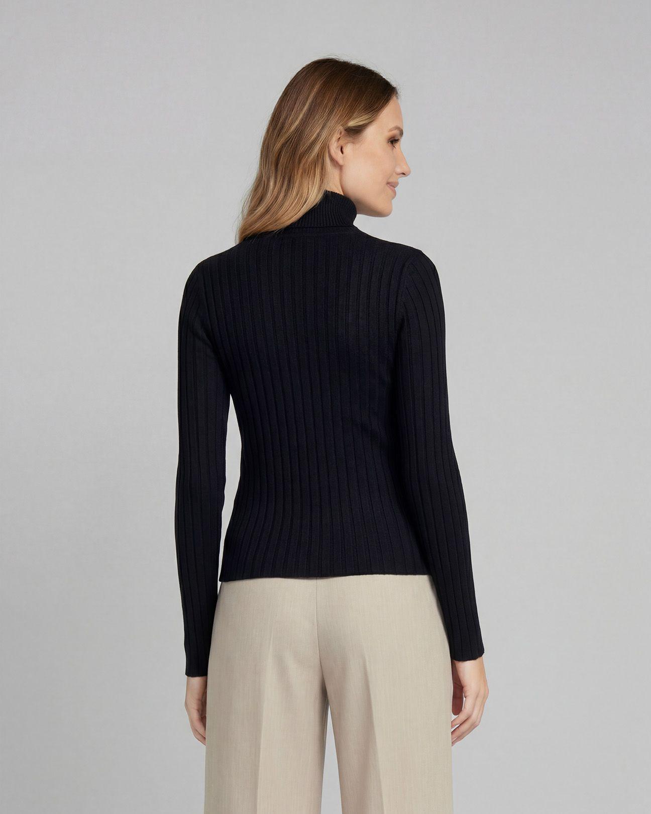 Sweater Mujer Josefa Slim Fit Cuello Alto Redondo Manga Ajustada Negro Lineatre-2