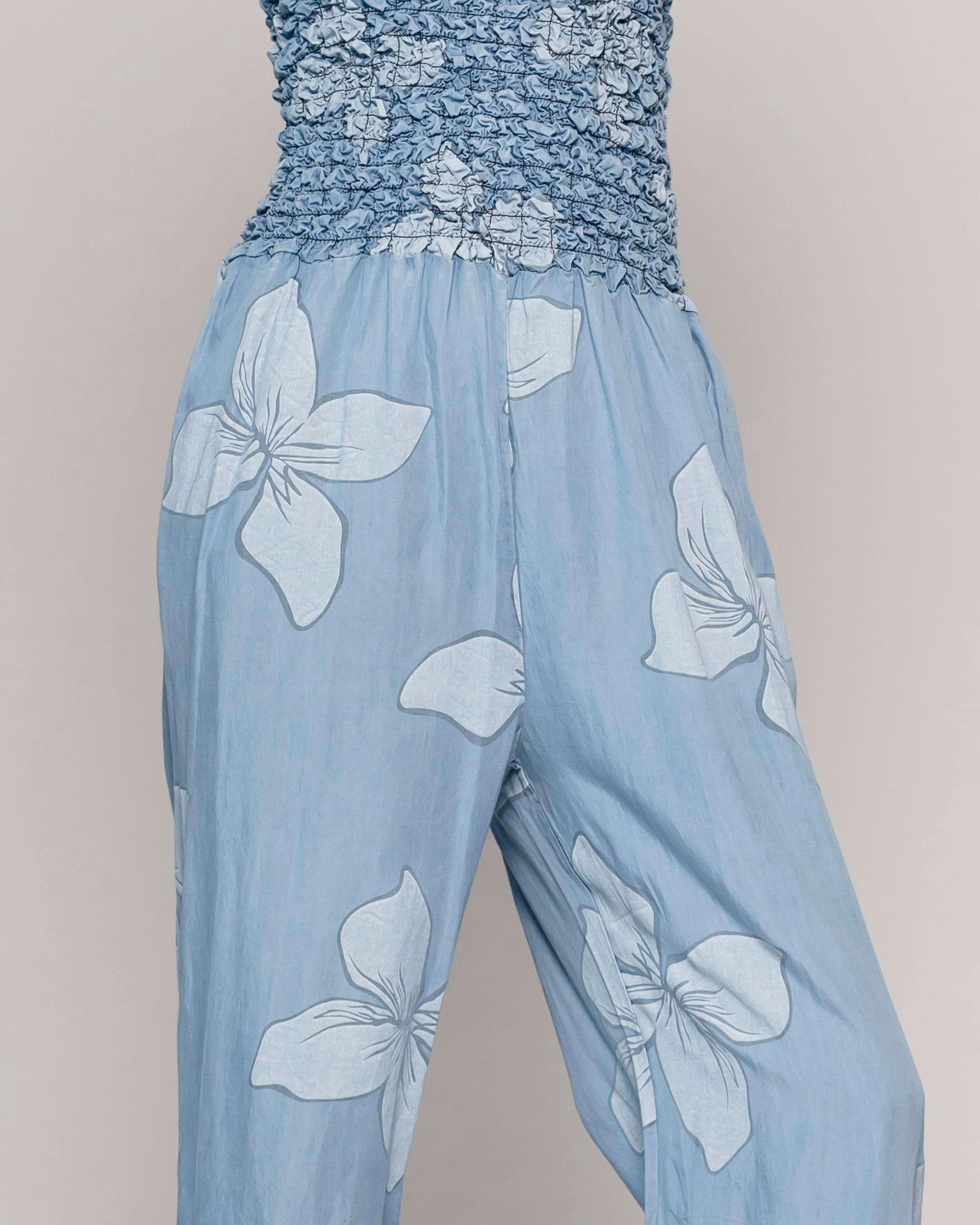 Enterito Mujer Largo Rebecca Jeans Azul Y Diseño De Flores Lineatre-2