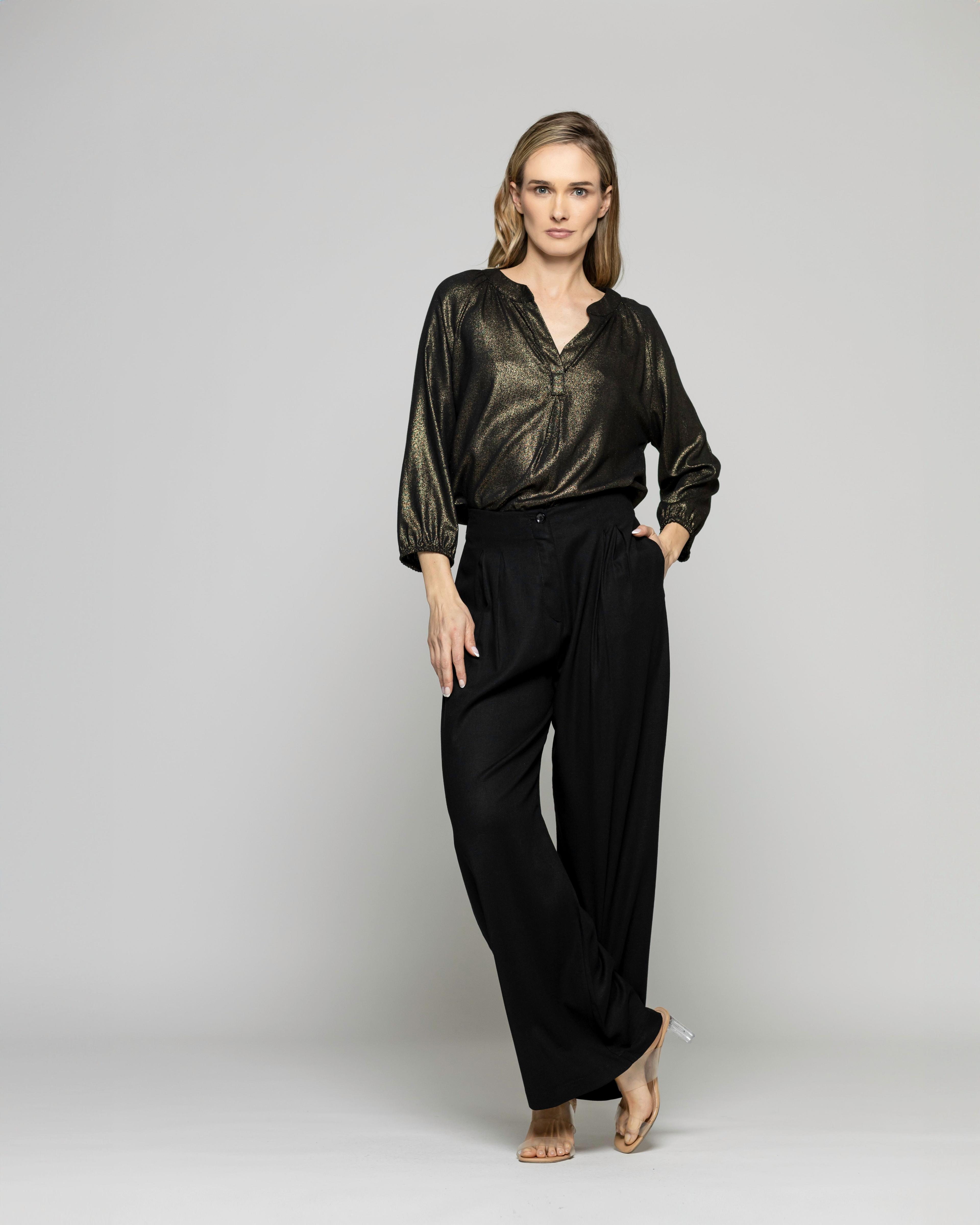 Blusa Mujer Camelia Viscosa Escote V Manga Larga Metalizada Ludovica-0