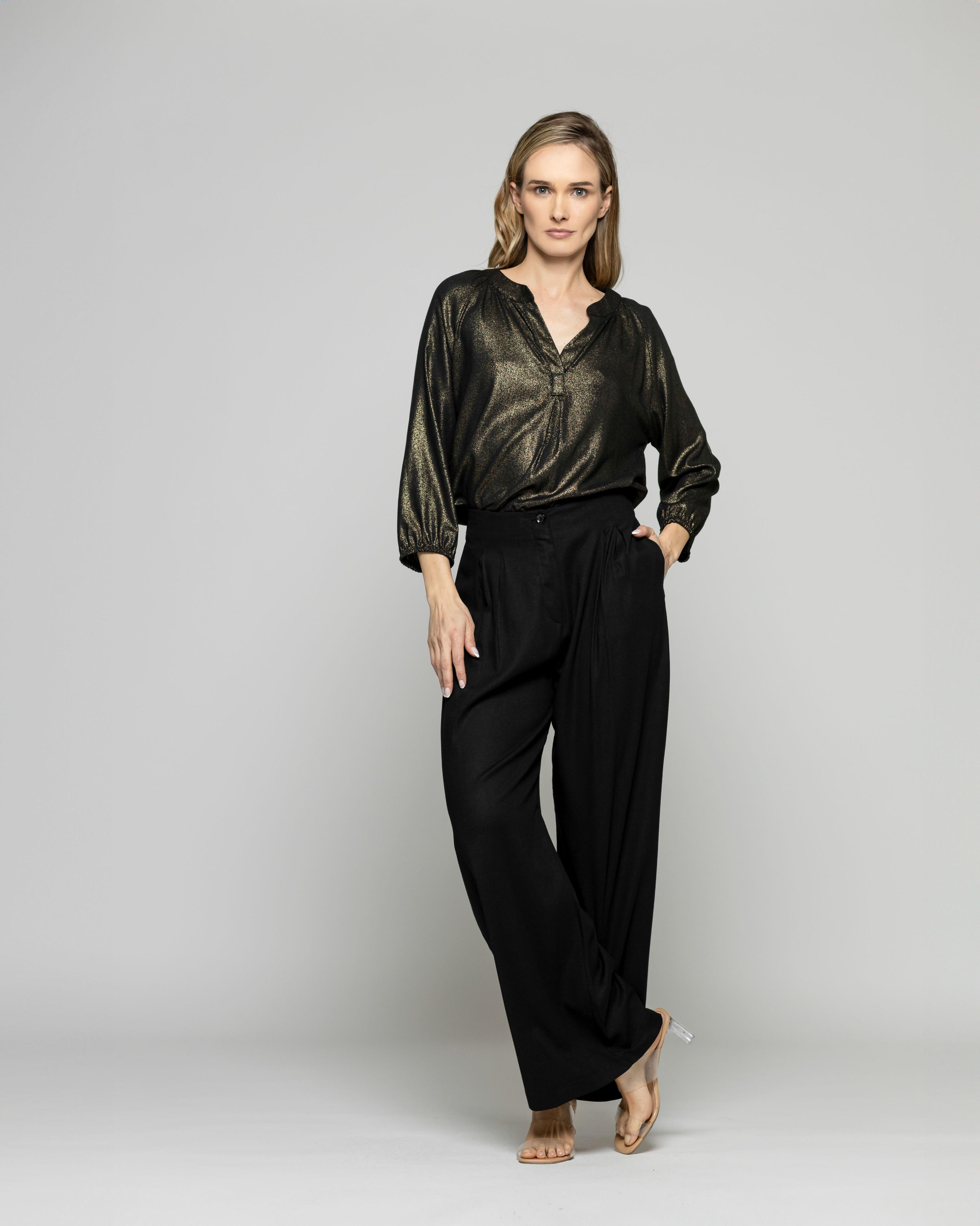 Blusa Mujer Camelia Viscosa Escote V Manga Larga Metalizada Ludovica-1