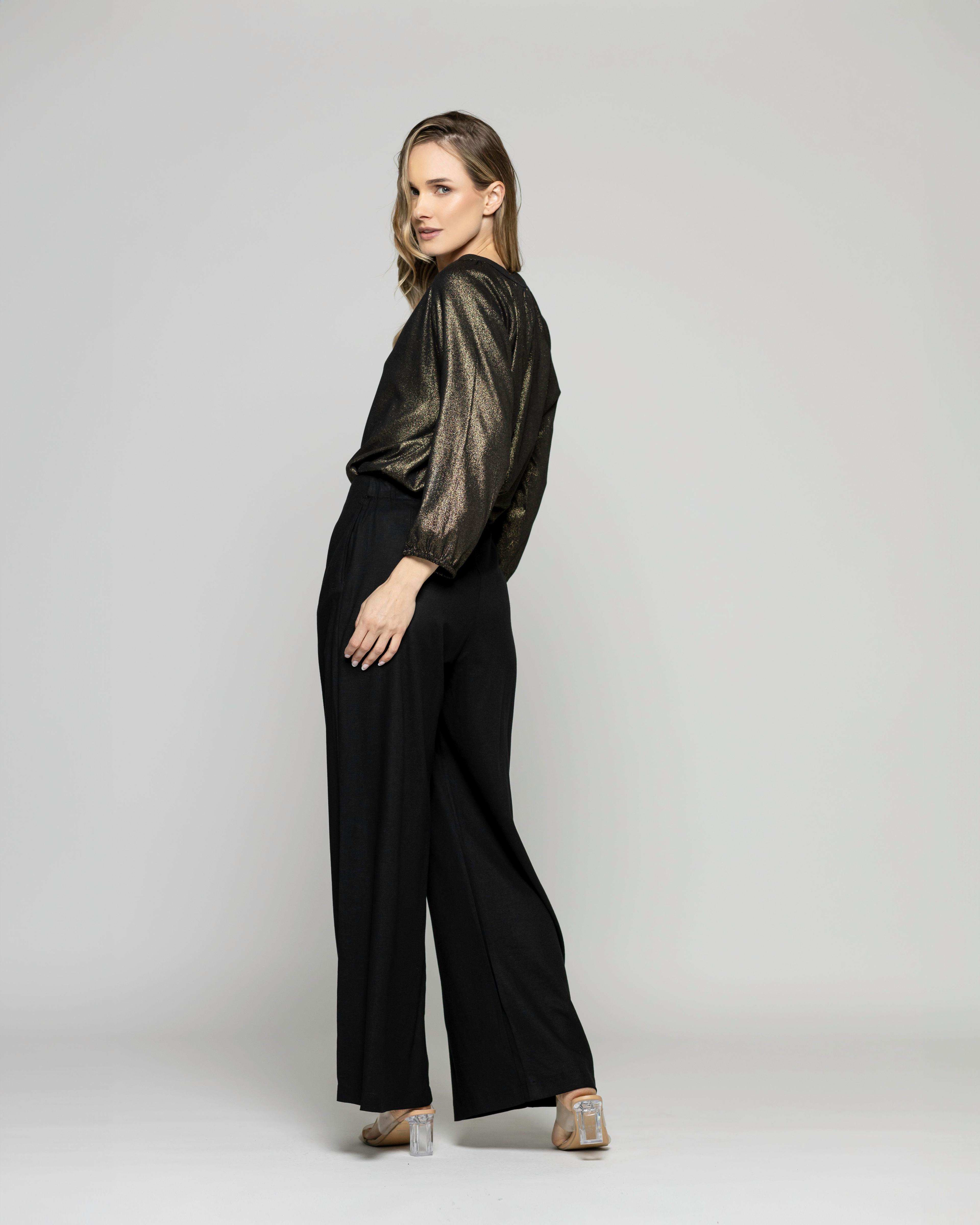 Blusa Mujer Camelia Viscosa Escote V Manga Larga Metalizada Ludovica-4