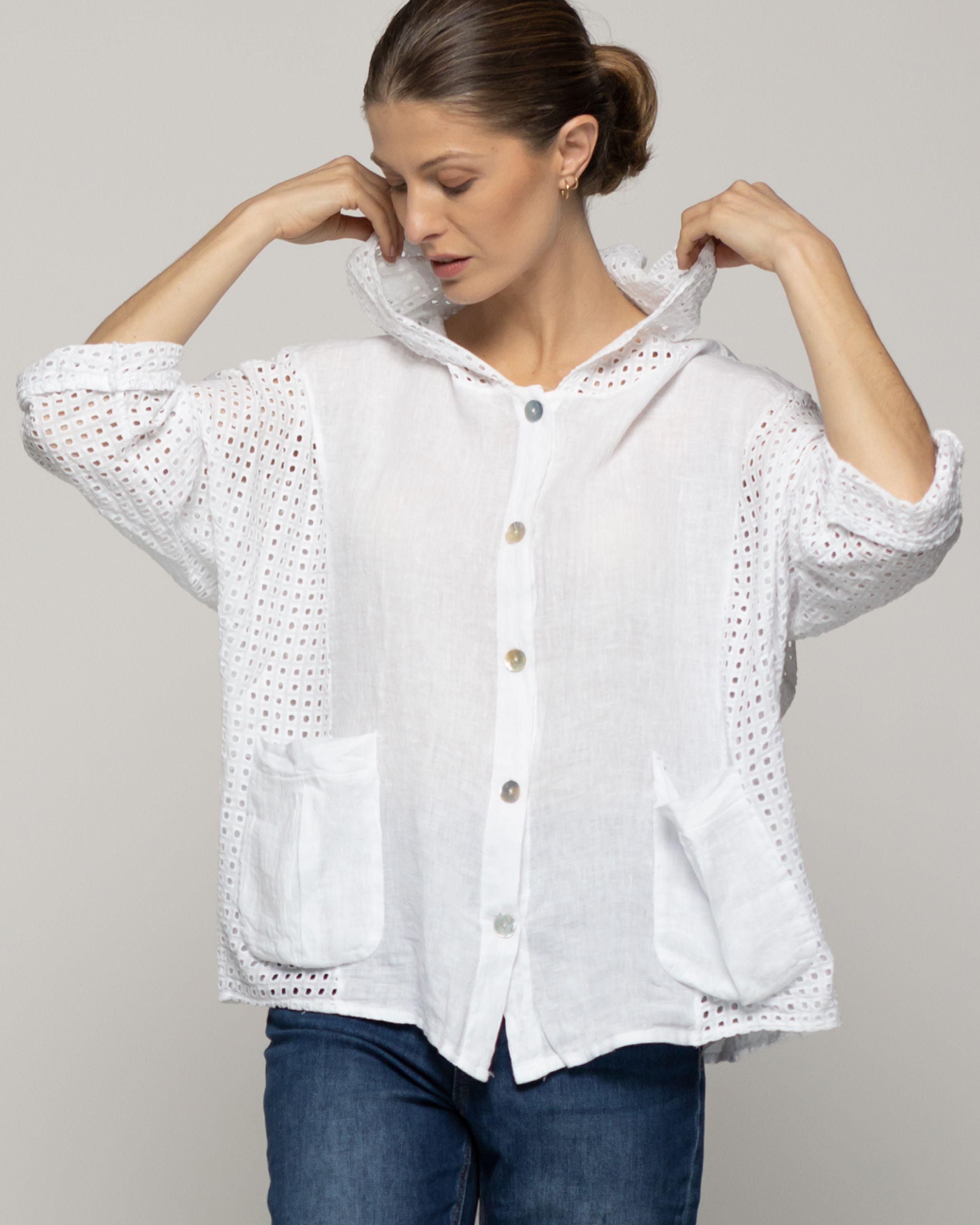 Chaqueta Mujer Concetta De Lino Con Botones Blanca Lineatre-3