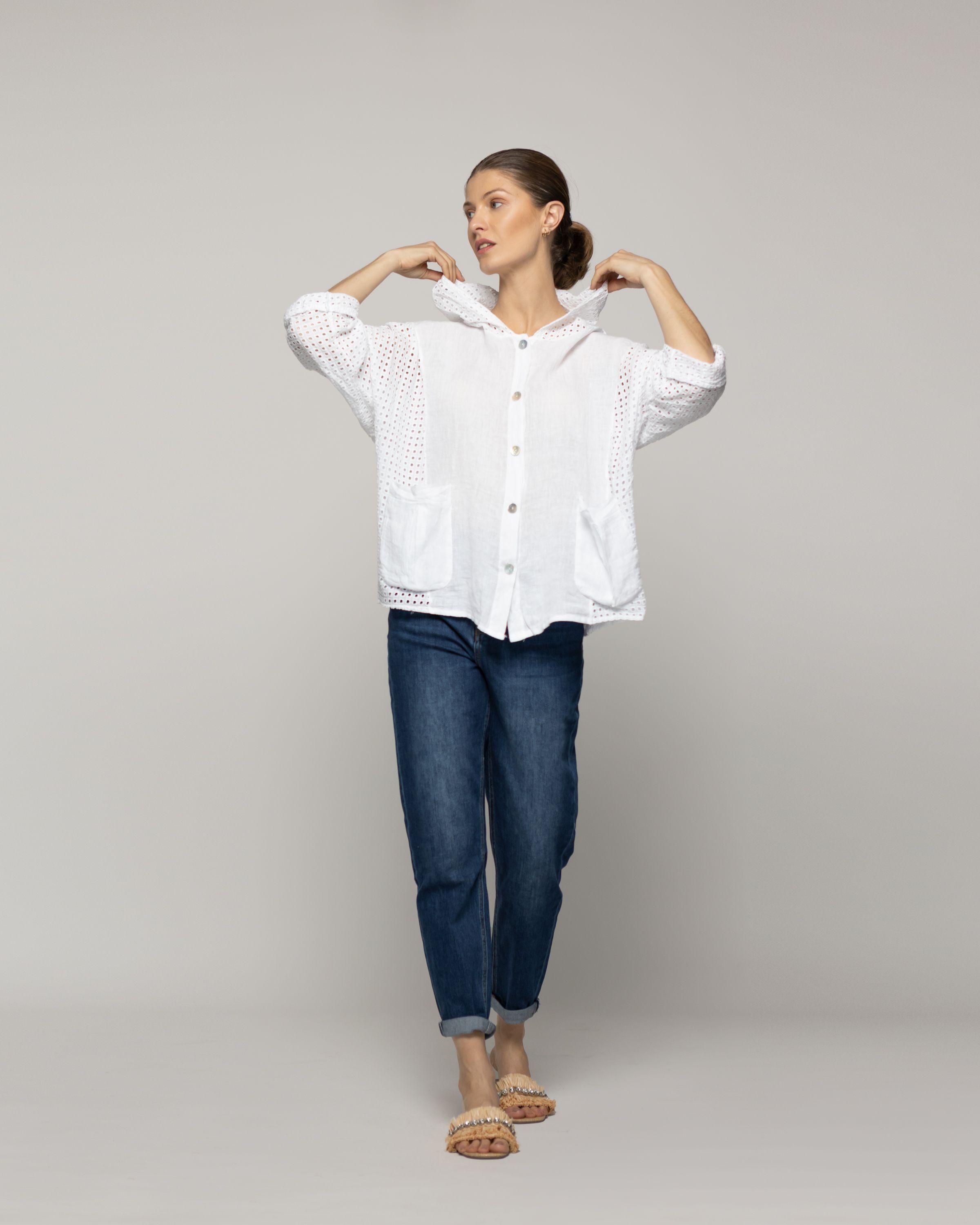 Chaqueta Mujer Concetta De Lino Con Botones Blanca Lineatre-4