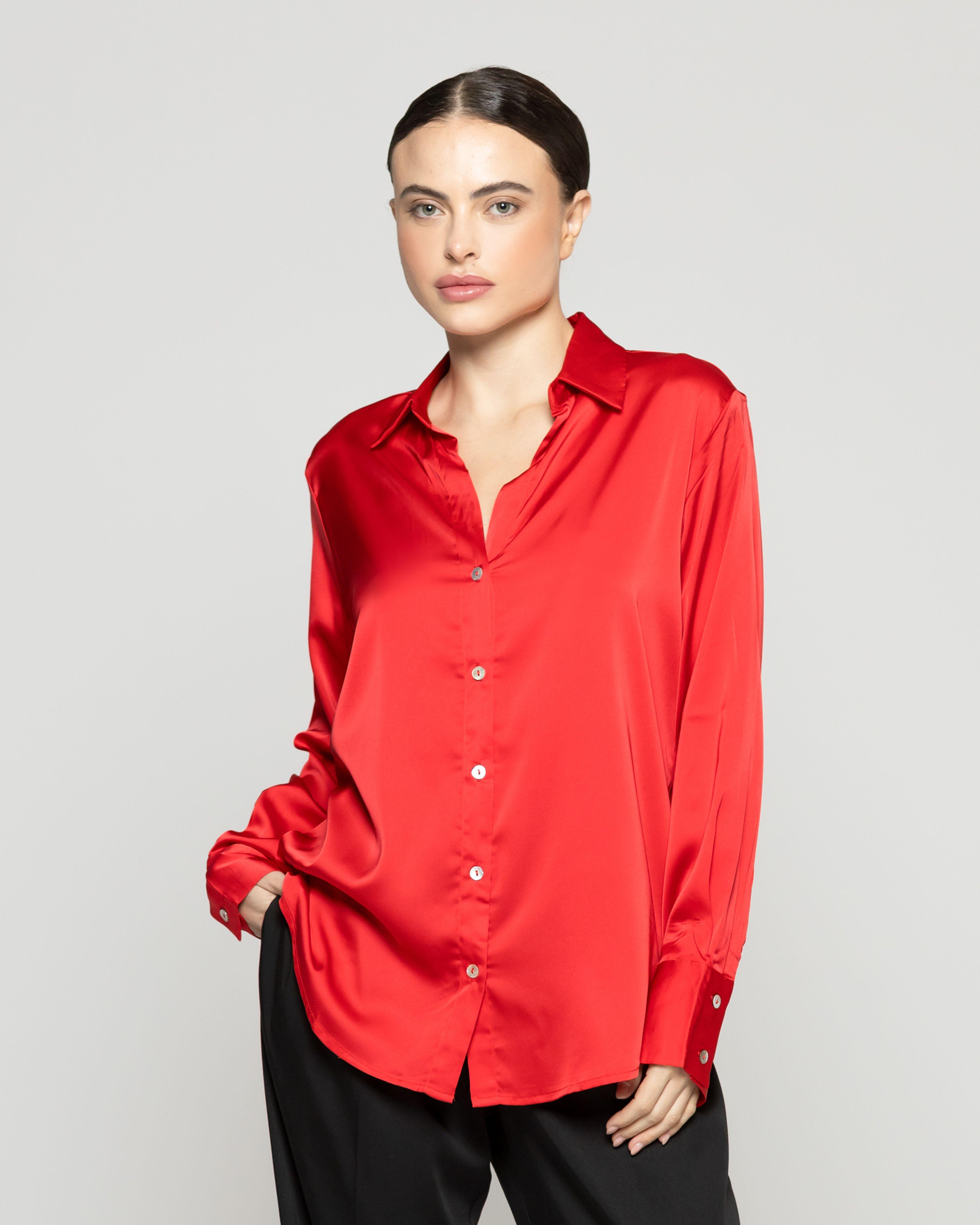 Blusa Mujer Barbarella Tipo Satín Manga Larga Roja Lineatre-0