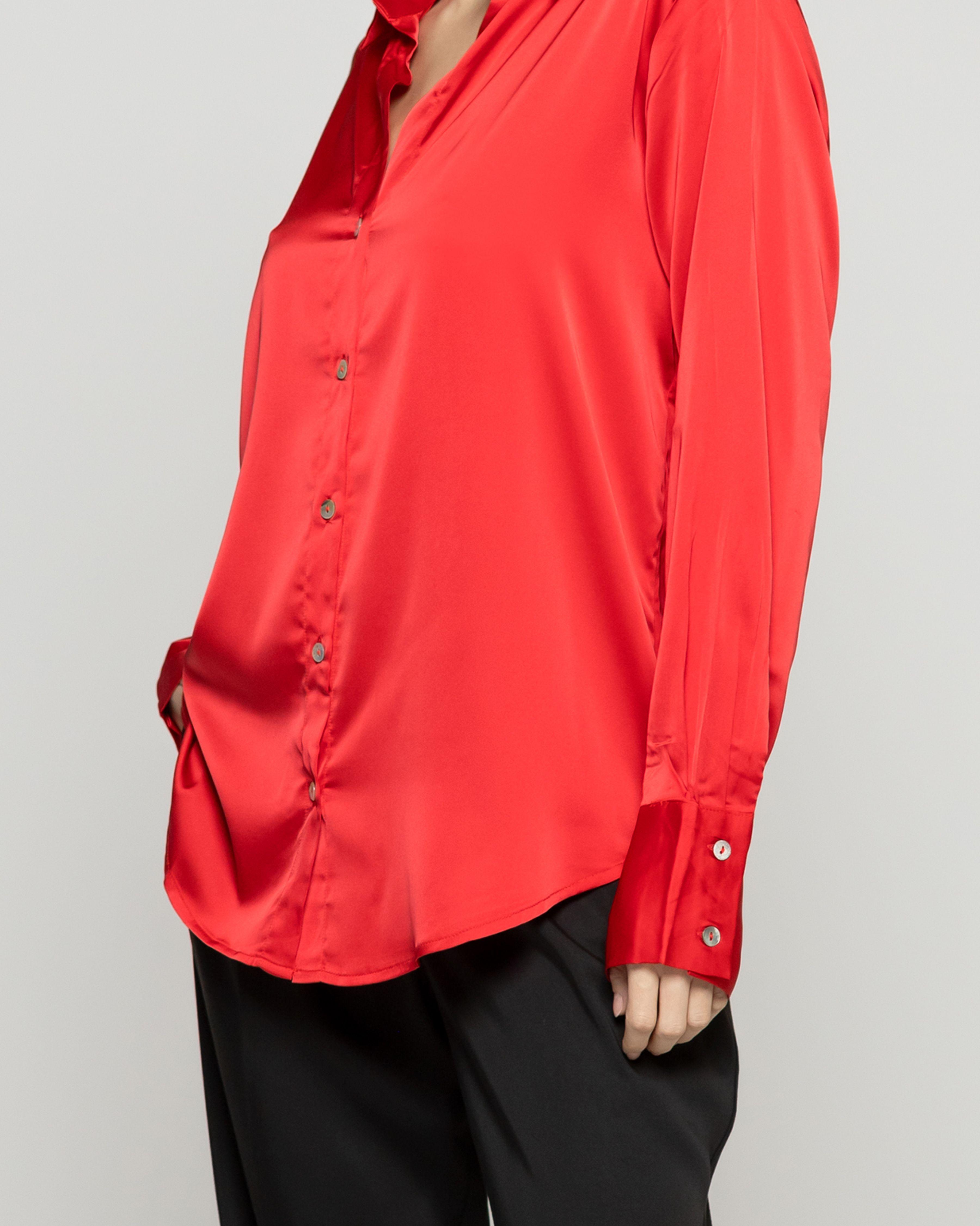 Blusa Mujer Barbarella Tipo Satín Manga Larga Roja Lineatre-3