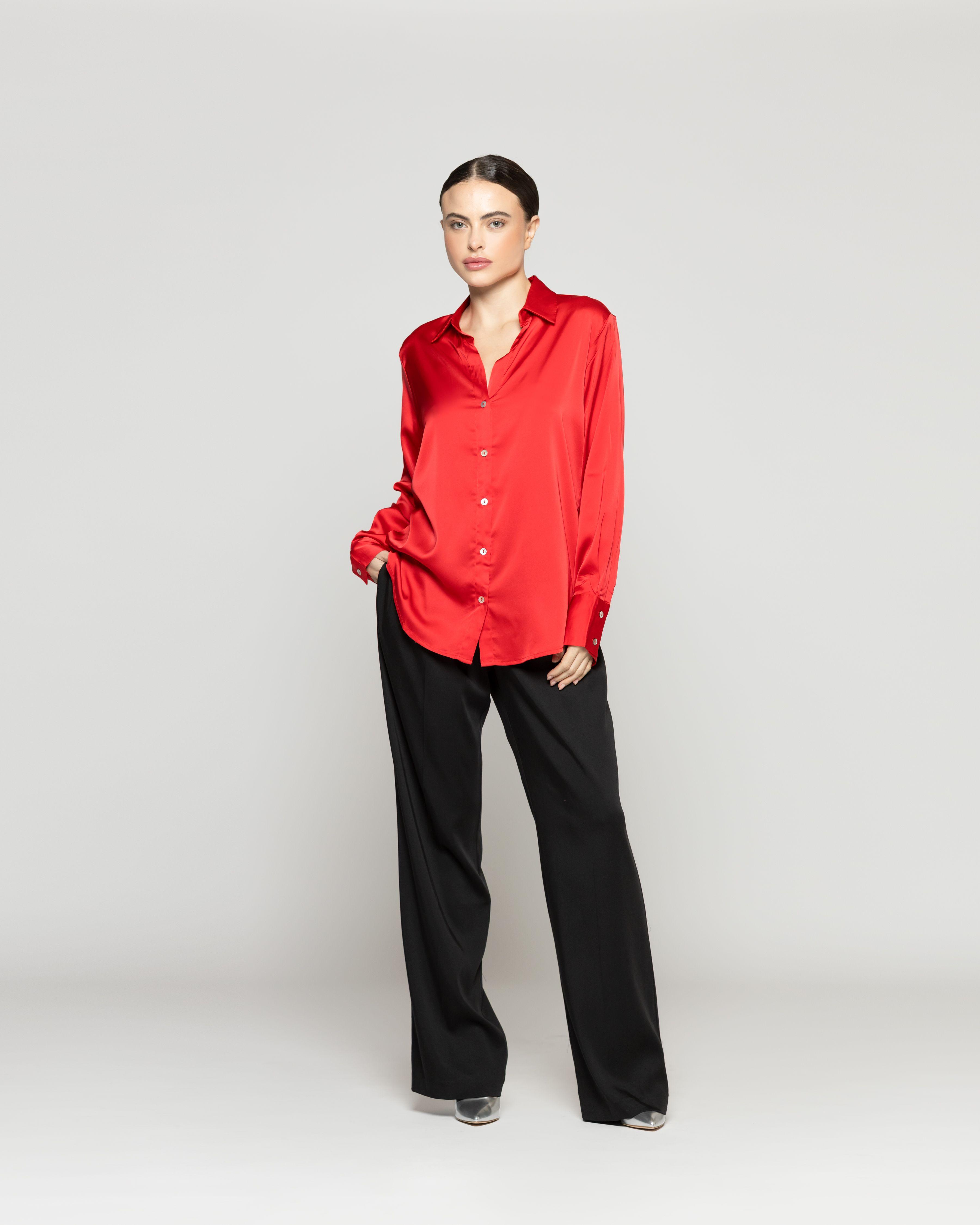 Blusa Mujer Barbarella Tipo Satín Manga Larga Roja Lineatre-4