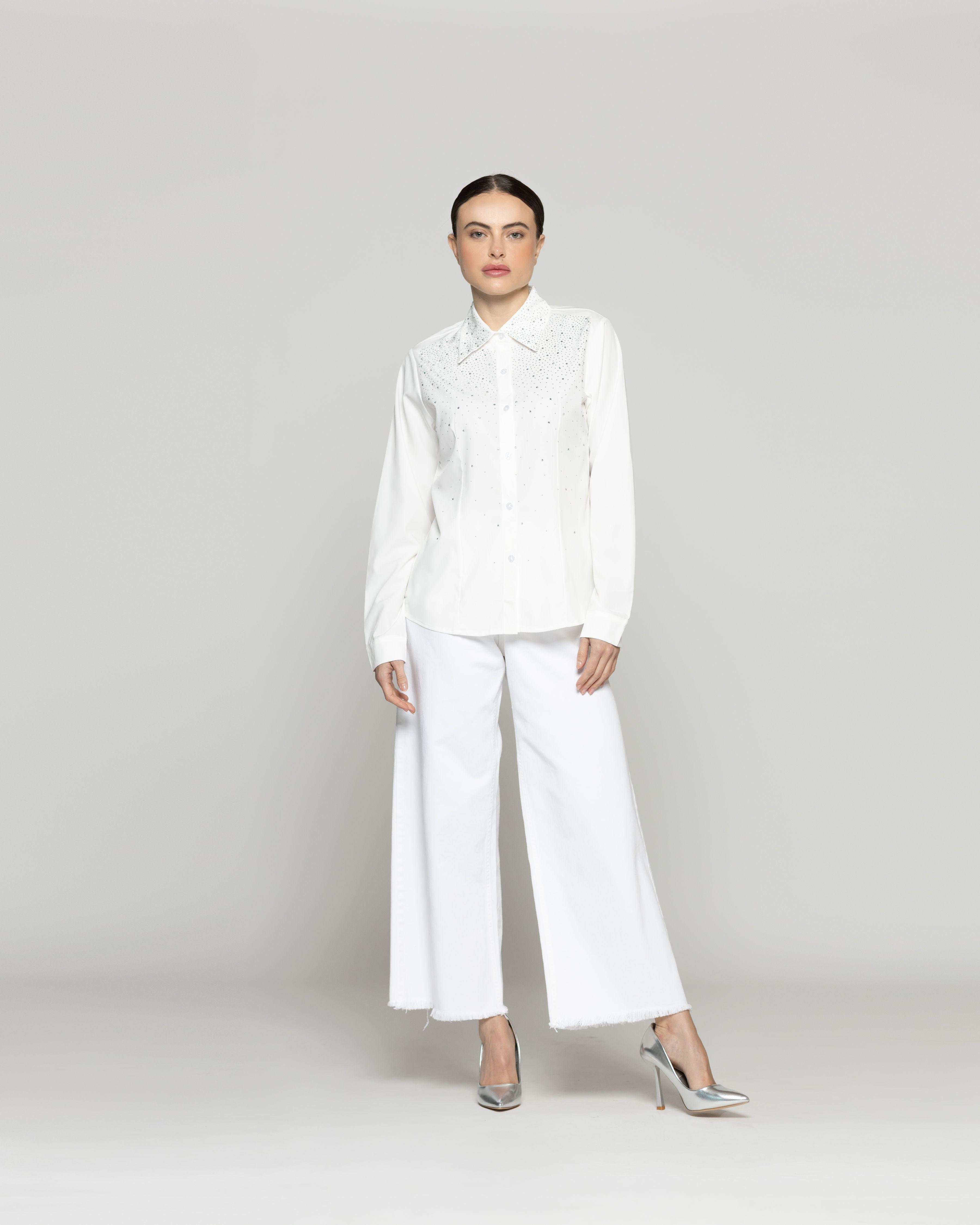 Blusa Mujer Basilia  Entallada Con Brillos Blanca Lineatre-4