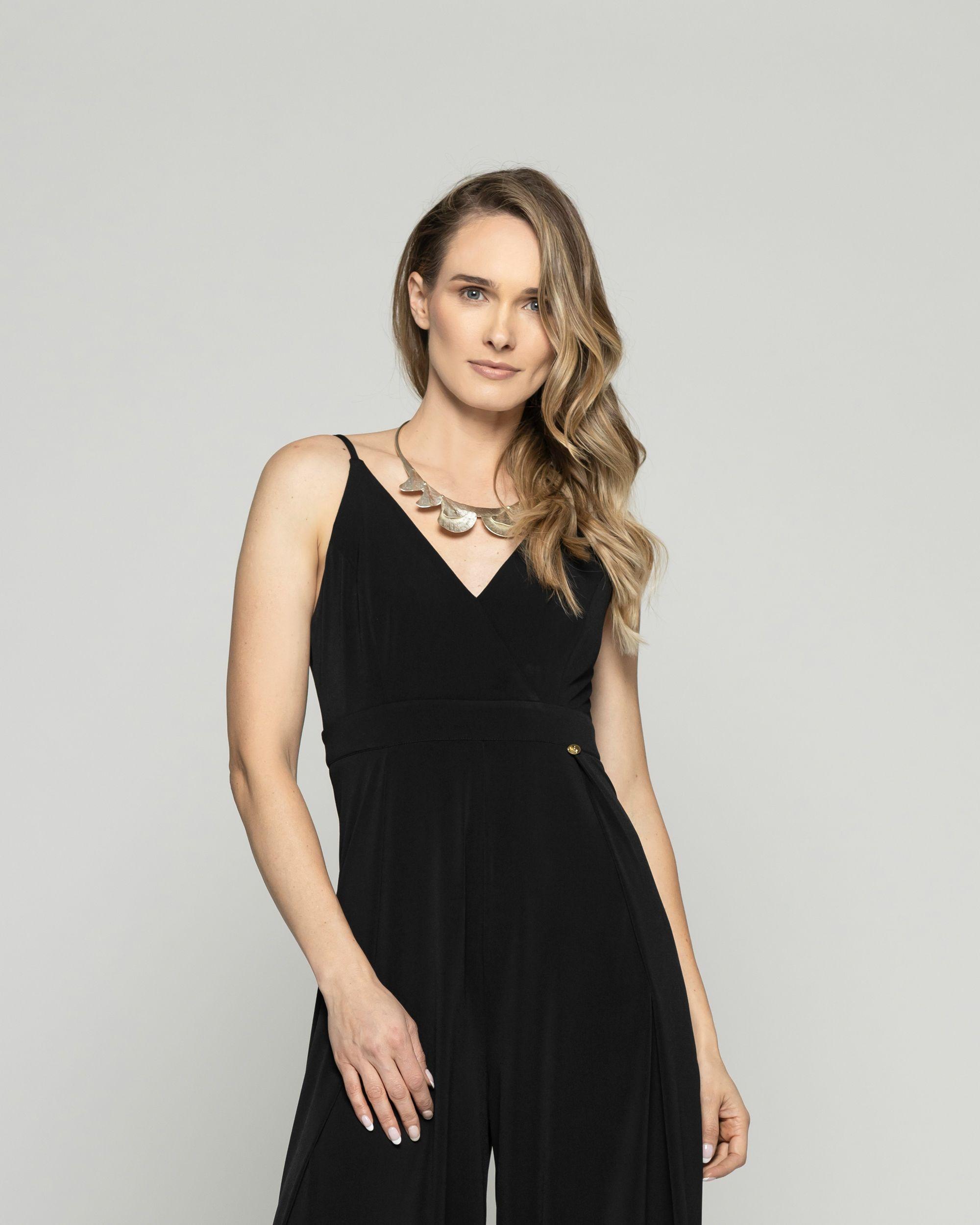 Enterito Mujer Azucena Escote V  Con Tirantes Palazzo Negro Ludovica-3