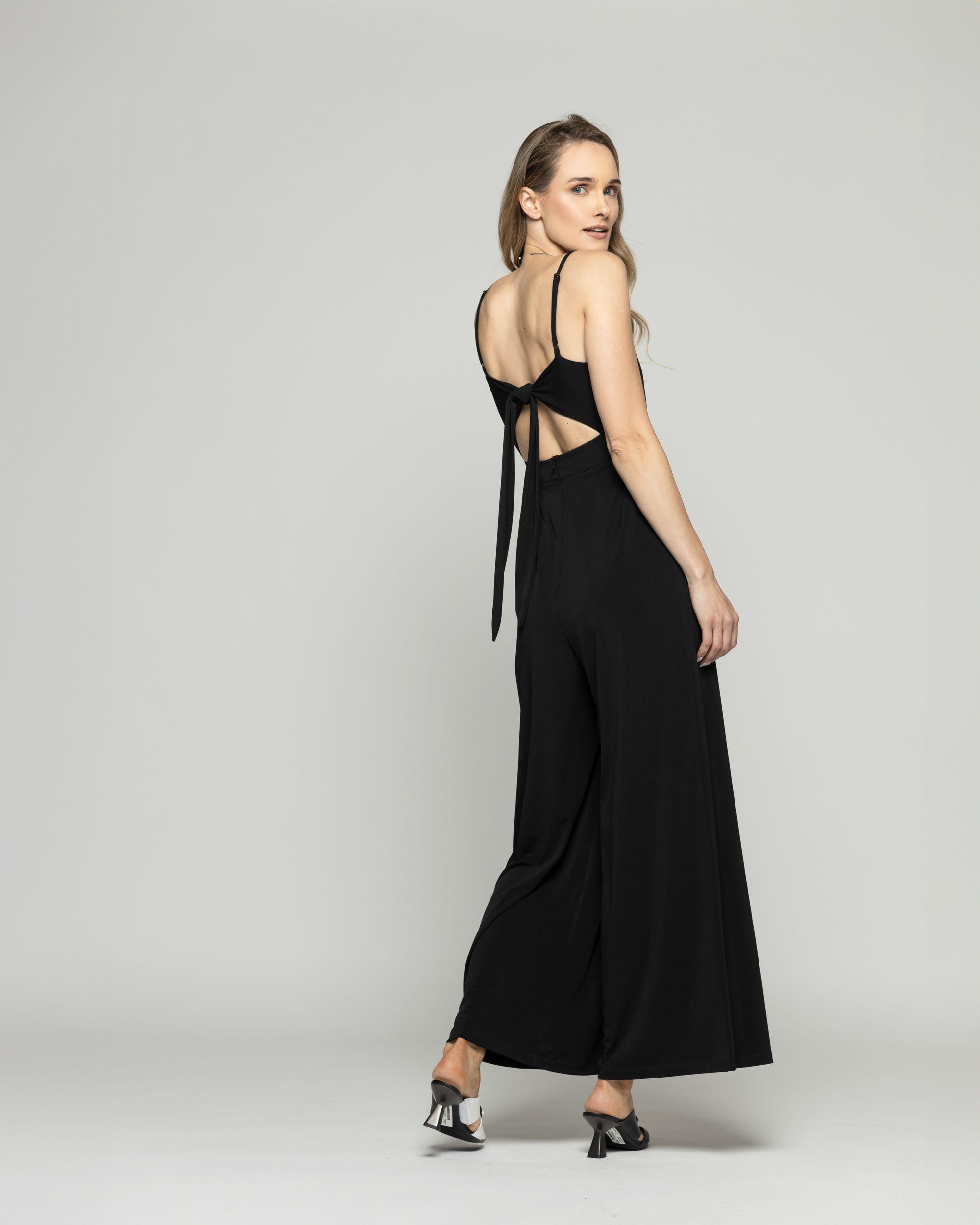 Enterito Mujer Azucena Escote V  Con Tirantes Palazzo Negro Ludovica-5