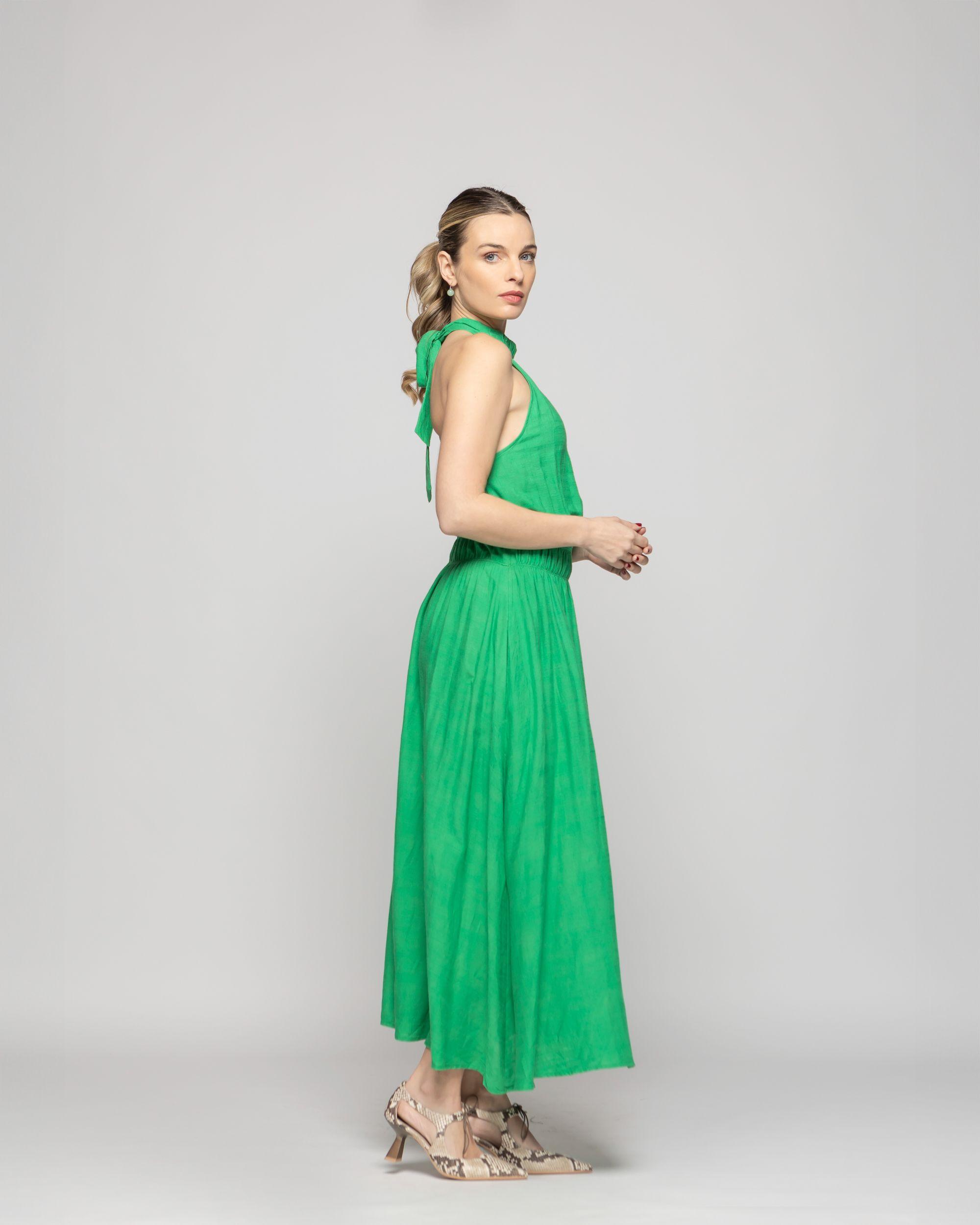 Vestido Mujer Gerbera Largo Escote Halter Cintura Ajustada Verde Ludovica-9