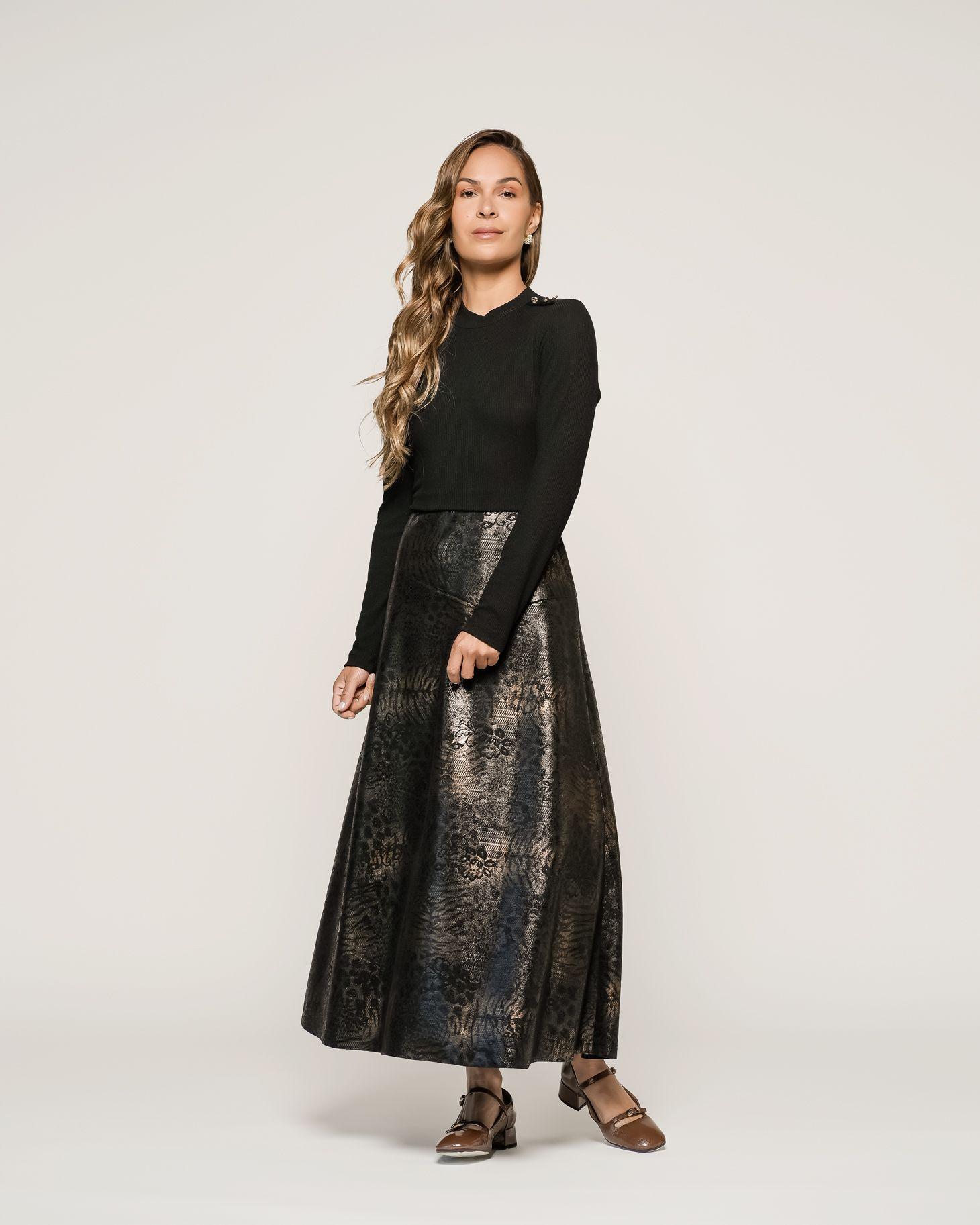 Vestido Gabriela Serpiente Noir Noir Cuello redondo Manga larga Ajustada Puño ajustado Mujer-0