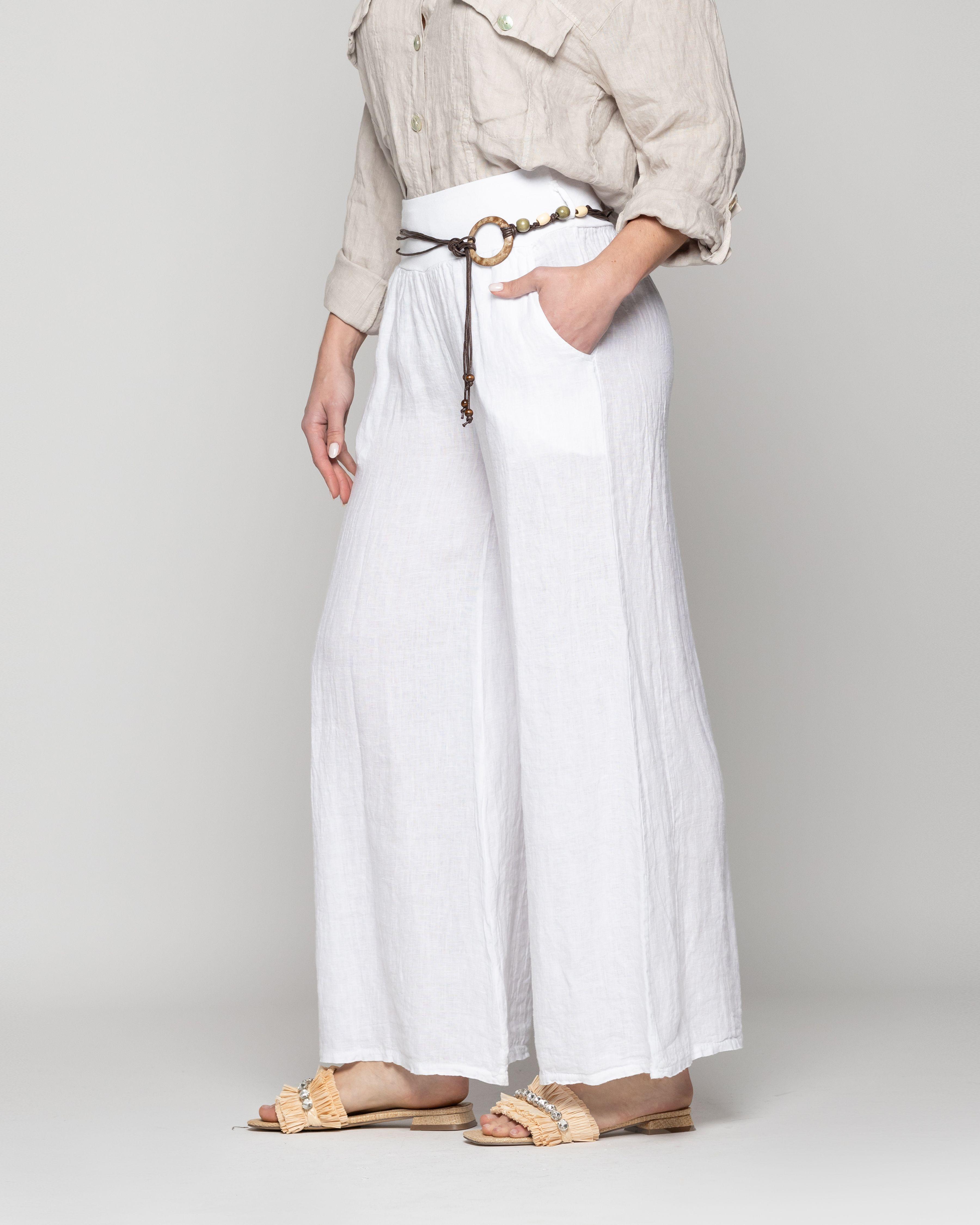 Pantalón Mujer Paola Palazzo De Lino Blanco Lineatre-1