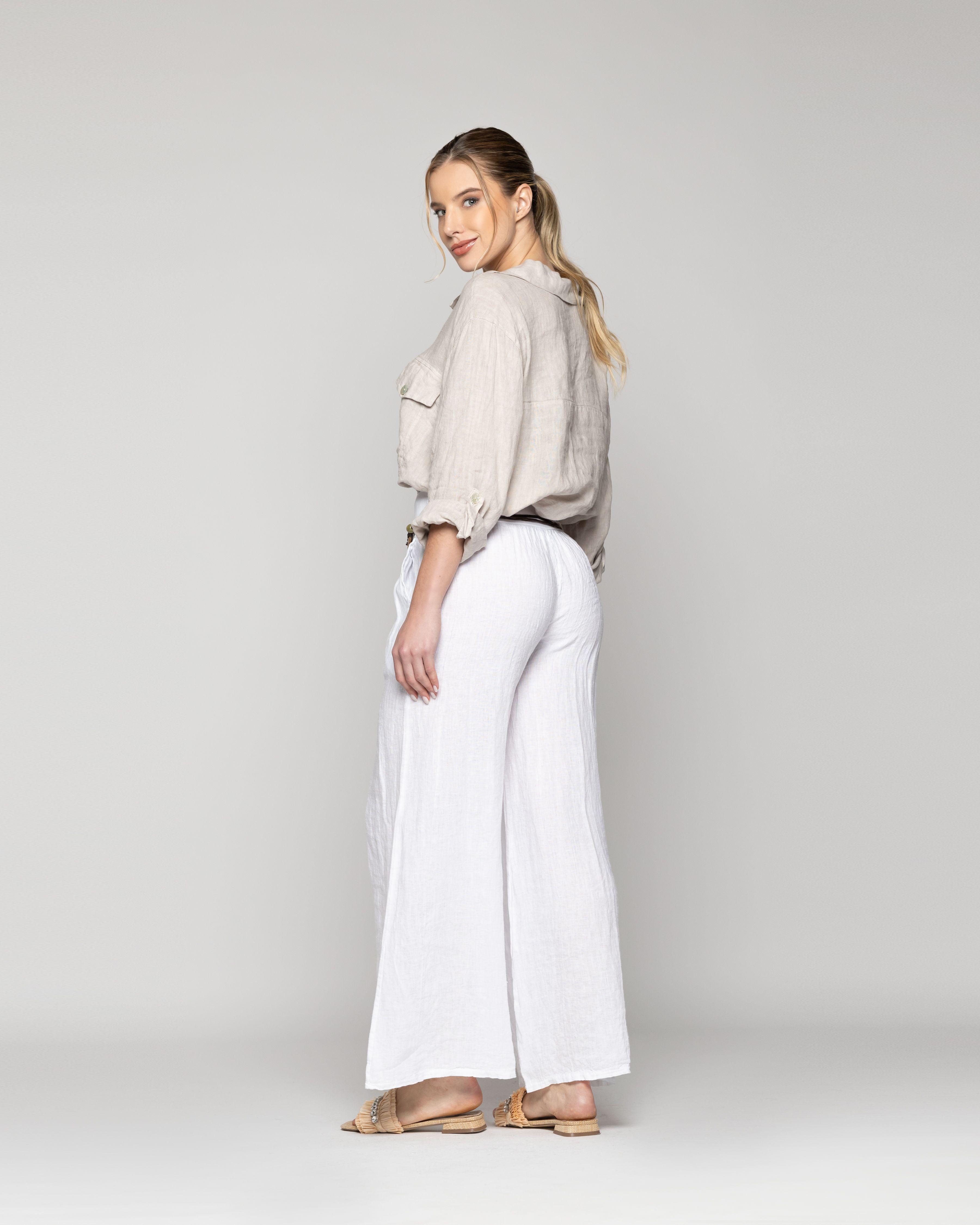 Pantalón Mujer Paola Palazzo De Lino Blanco Lineatre-2
