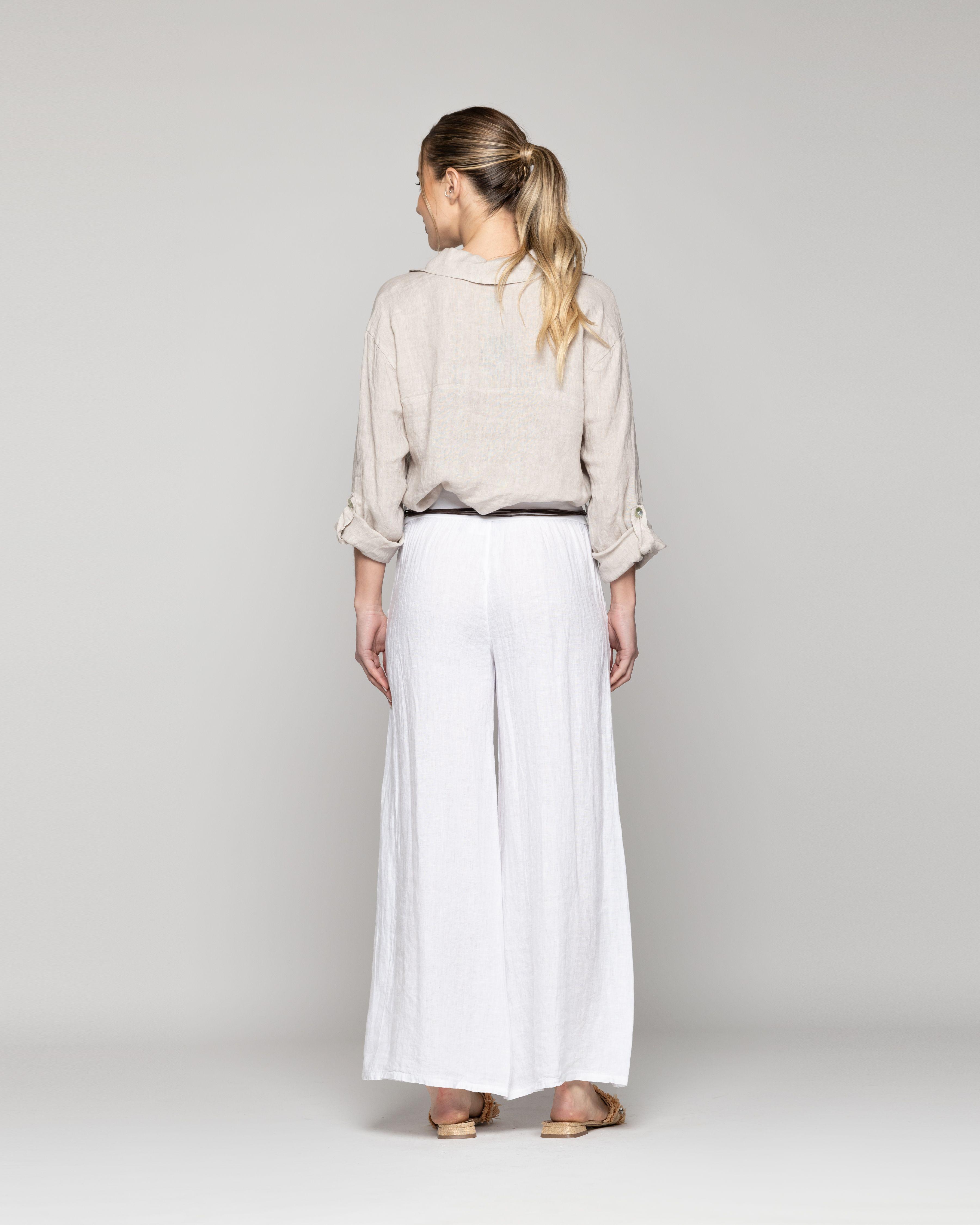 Pantalón Mujer Paola Palazzo De Lino Blanco Lineatre-3