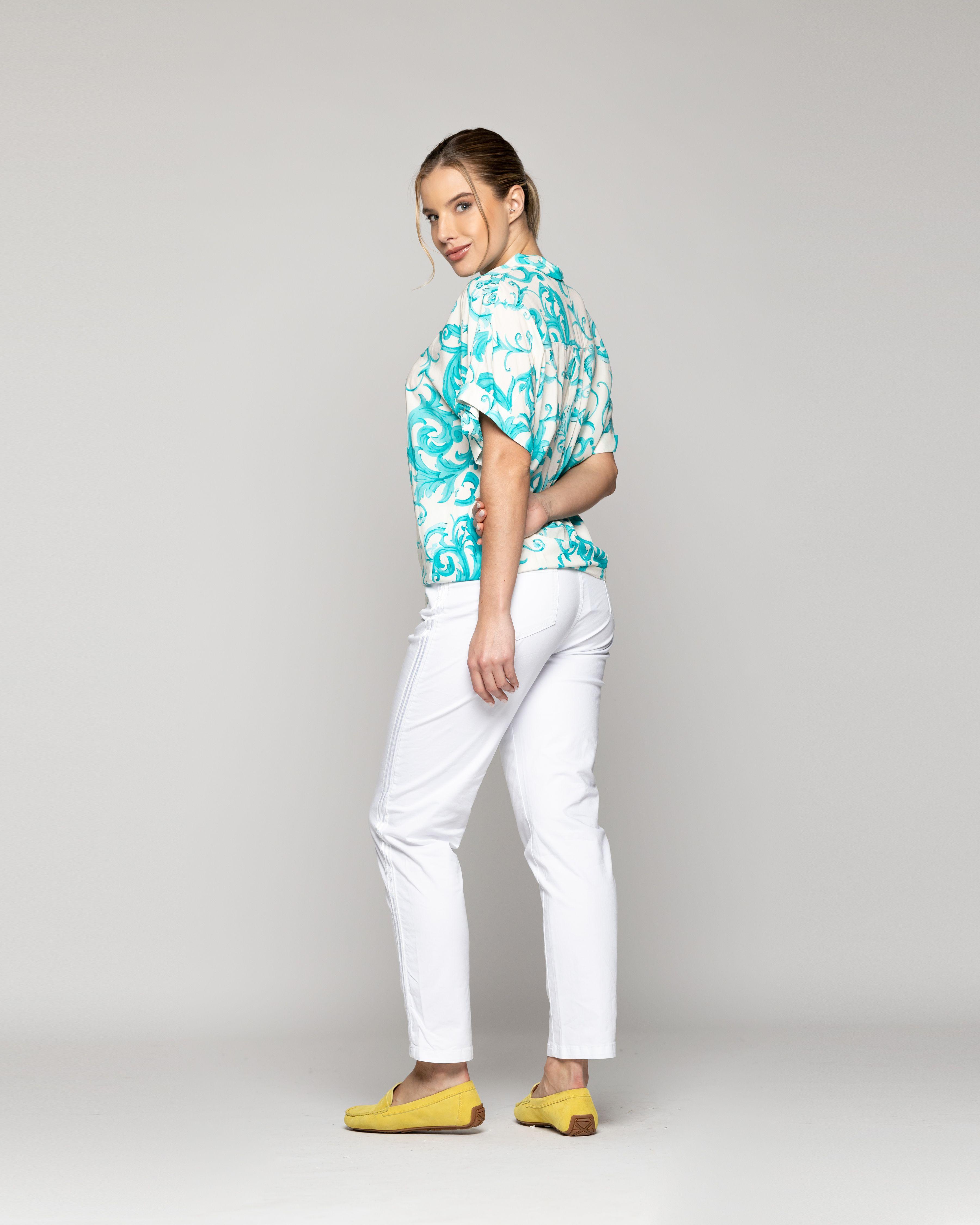 Blusa Mujer Brunilda Con Amarra y Estampado Verde Turquesa Lineatre-8