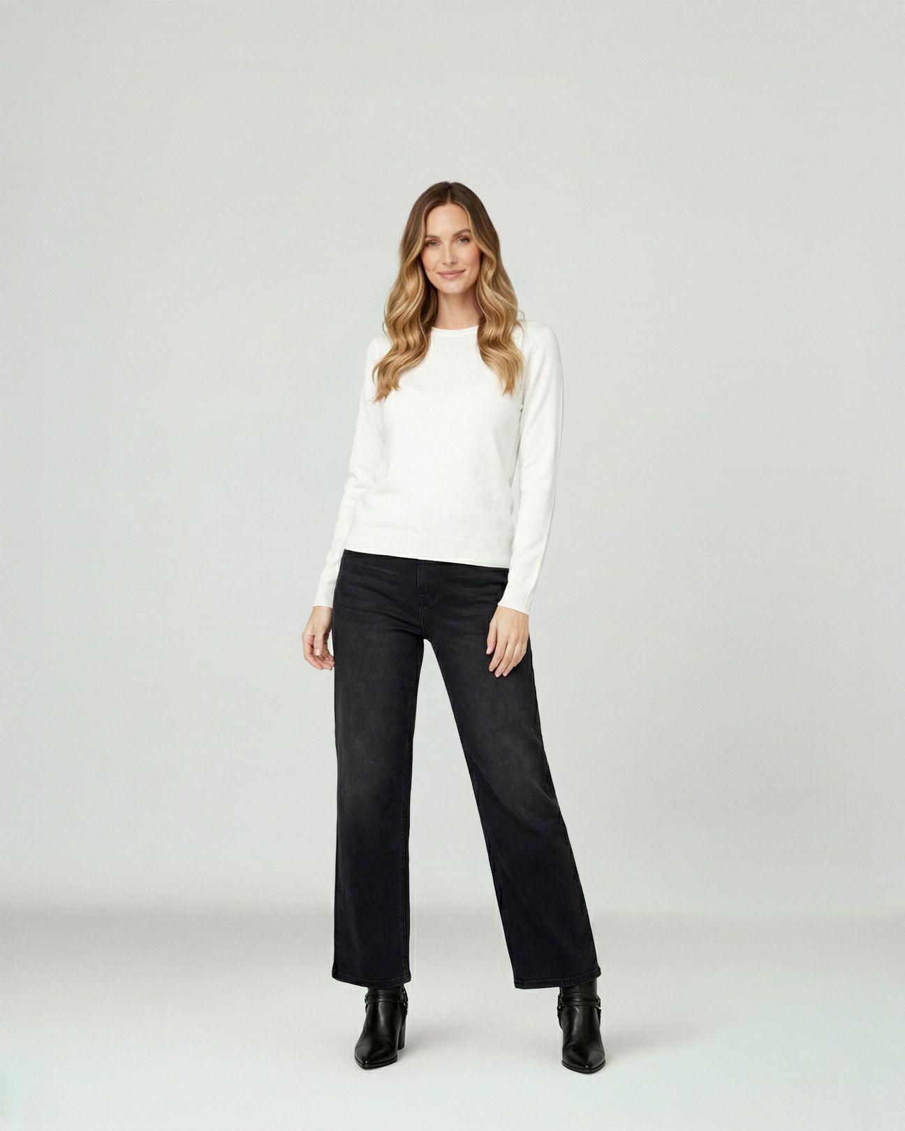 Sweater Mujer Marcela Relaxed Fit Cuello Redondo Manga Caída  Blanco Lineatre-2