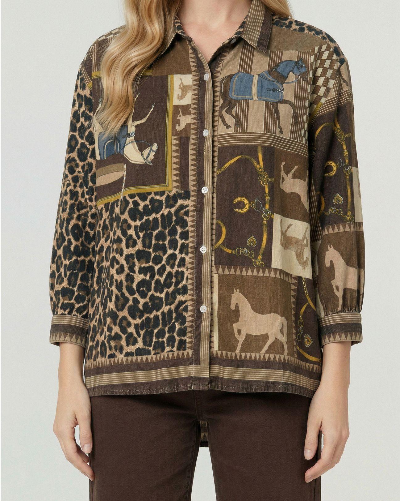 Camisa Mujer Fabiola Overside Cuello Tipo Camisa Manga Suelta Chocolate Lineatre-2