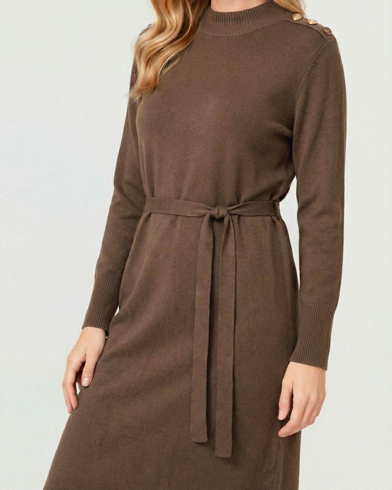 Vestido Mujer Pilar Largo Cuello Medio Alto. Redondo Cierre Sin Cierre Chocolate Lineatre-1