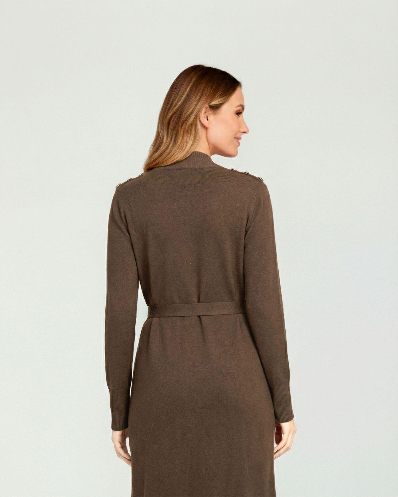 Vestido Mujer Pilar Largo Cuello Medio Alto. Redondo Cierre Sin Cierre Chocolate Lineatre-3