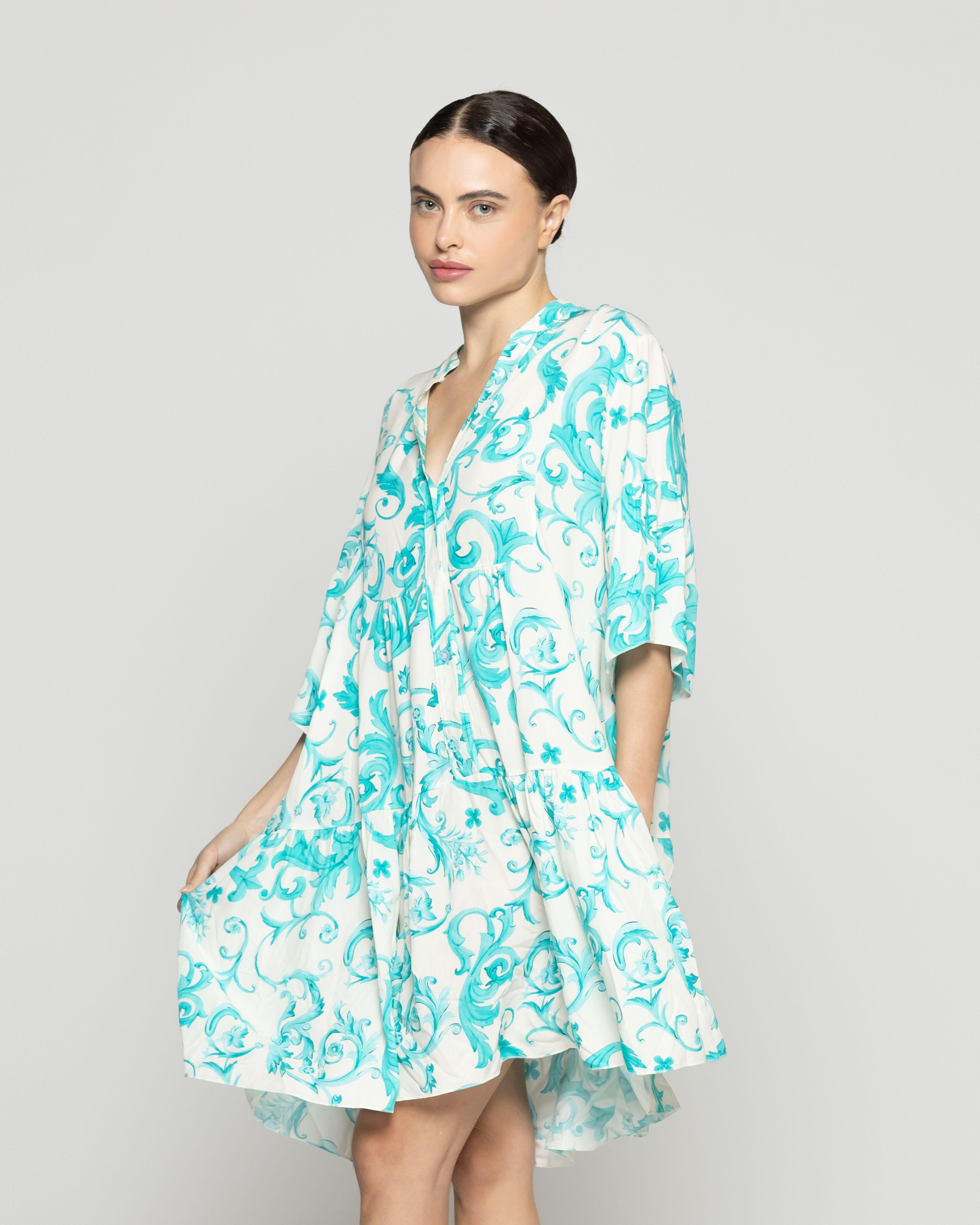 Vestido Mujer Velia Estampado Turquesa Lineatre-0