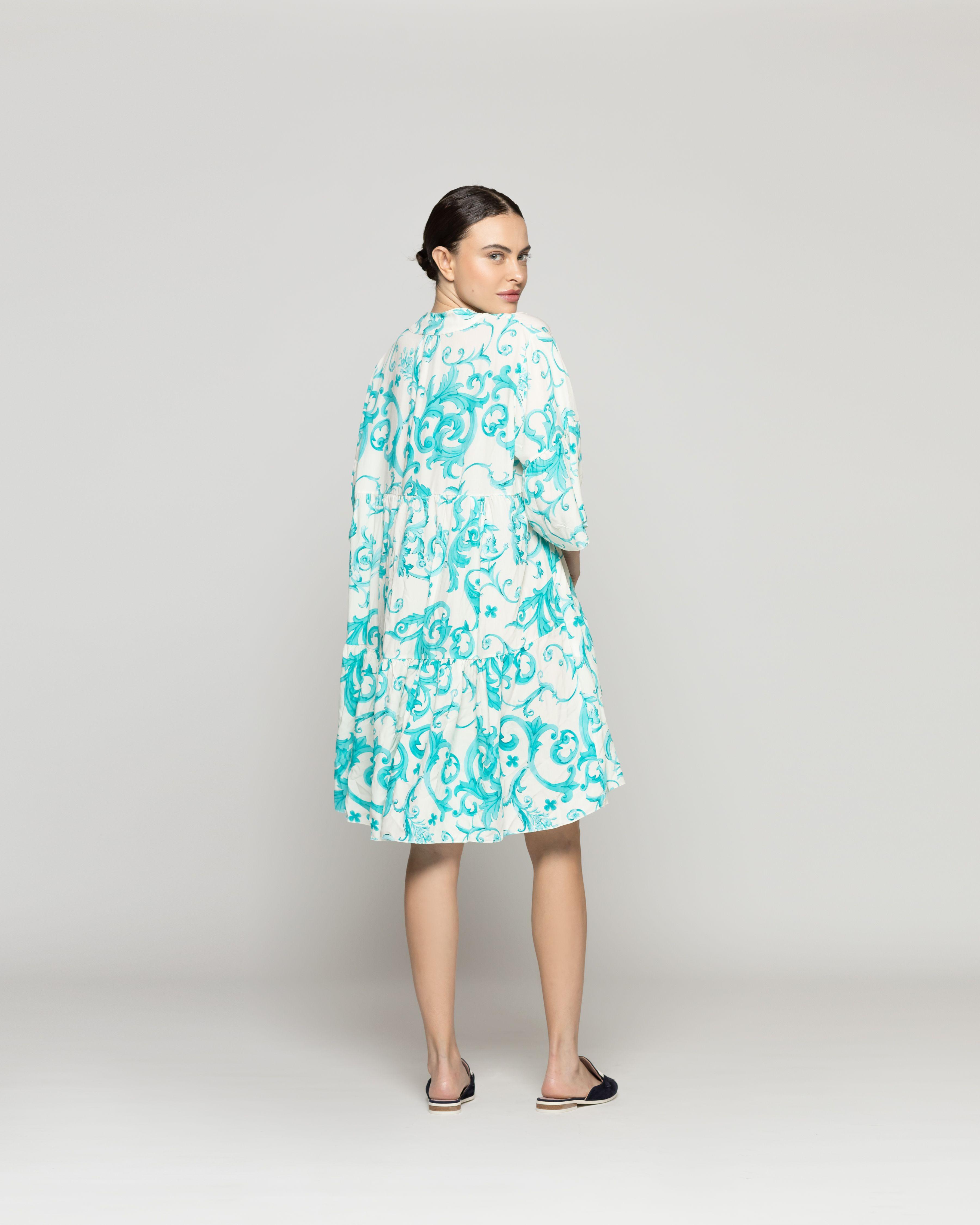 Vestido Mujer Velia Estampado Turquesa Lineatre-2