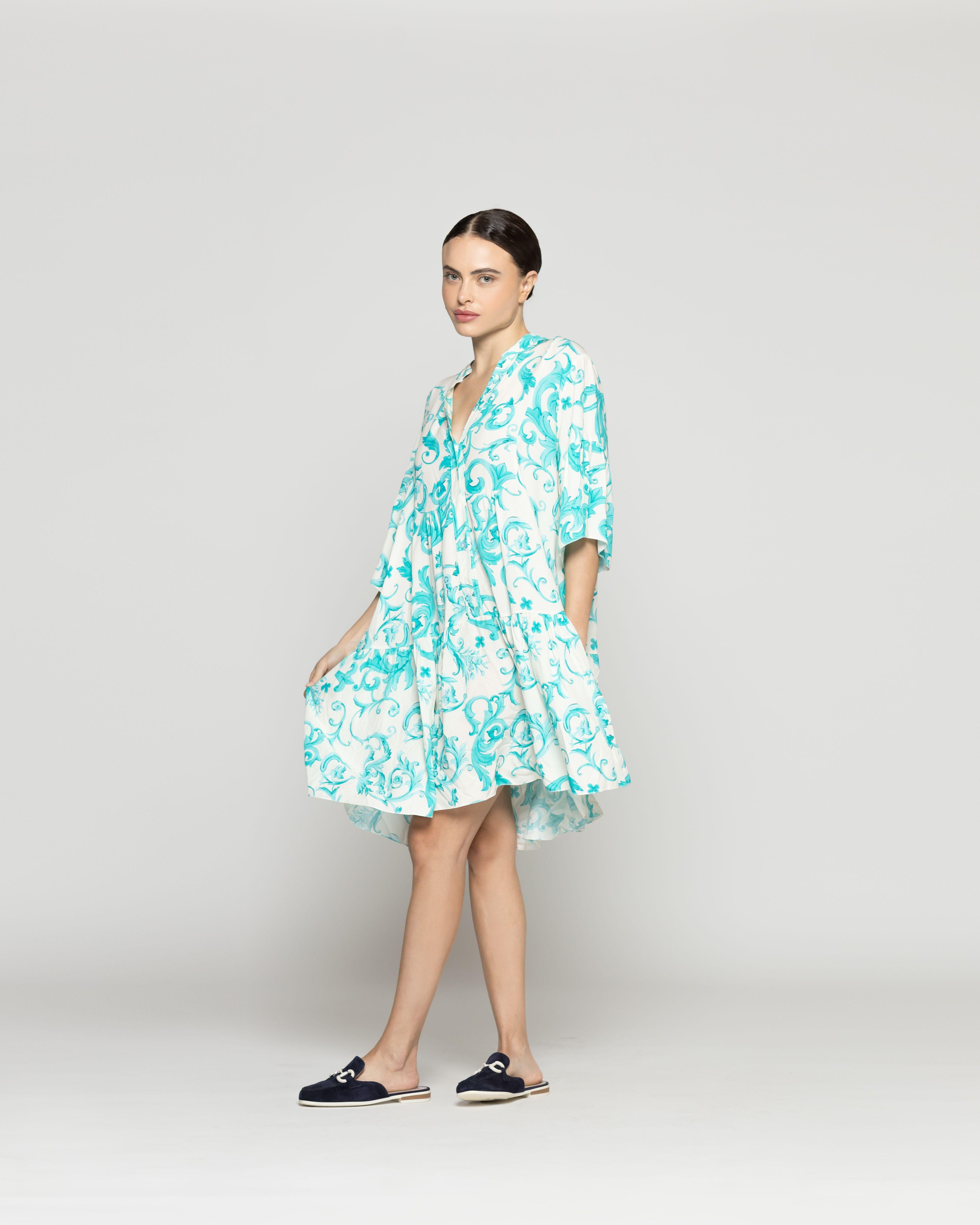 Vestido Mujer Velia Estampado Turquesa Lineatre-3