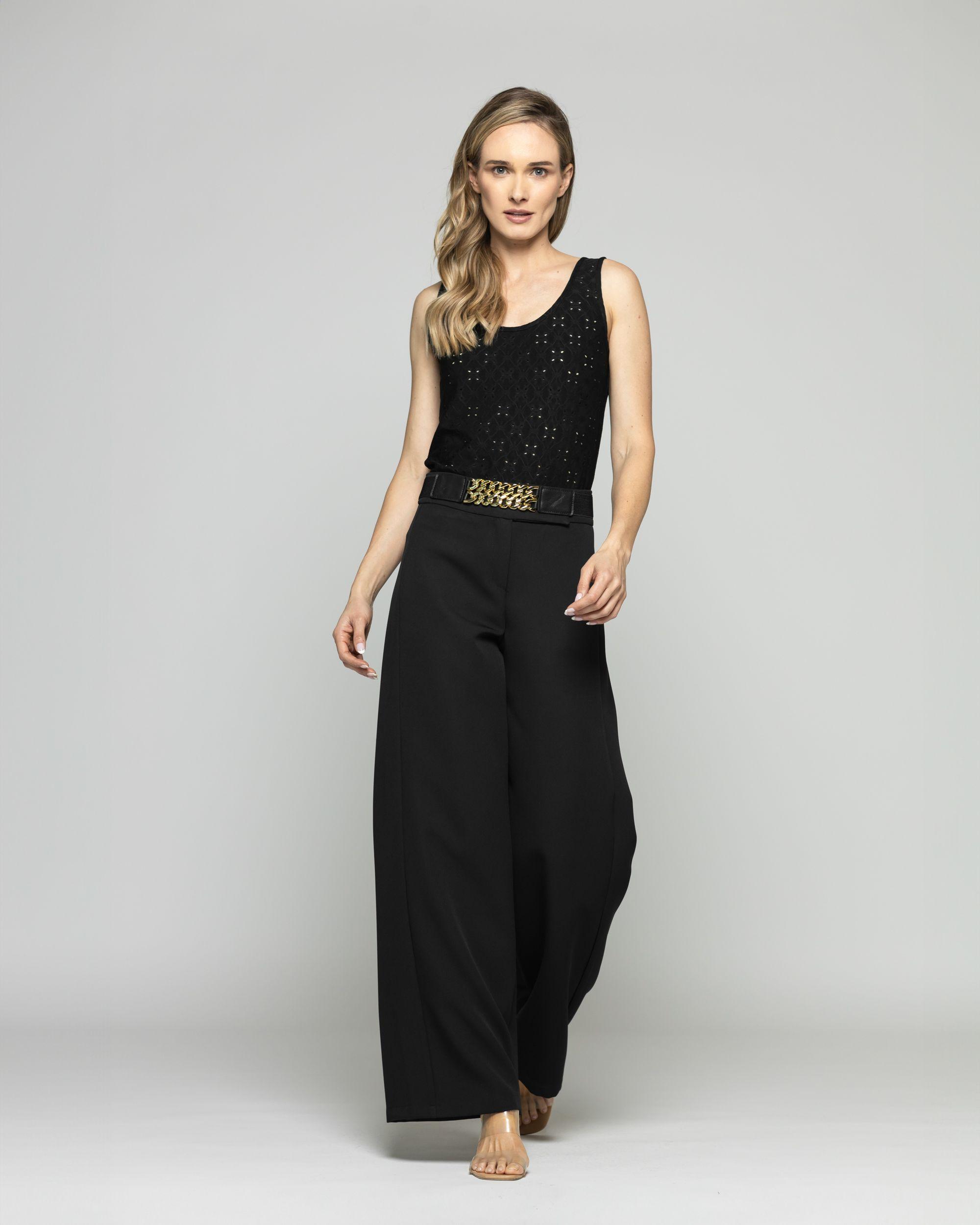 Polera Mujer Pasiflora Broderie Sin Mangas Negra Ludovica-2