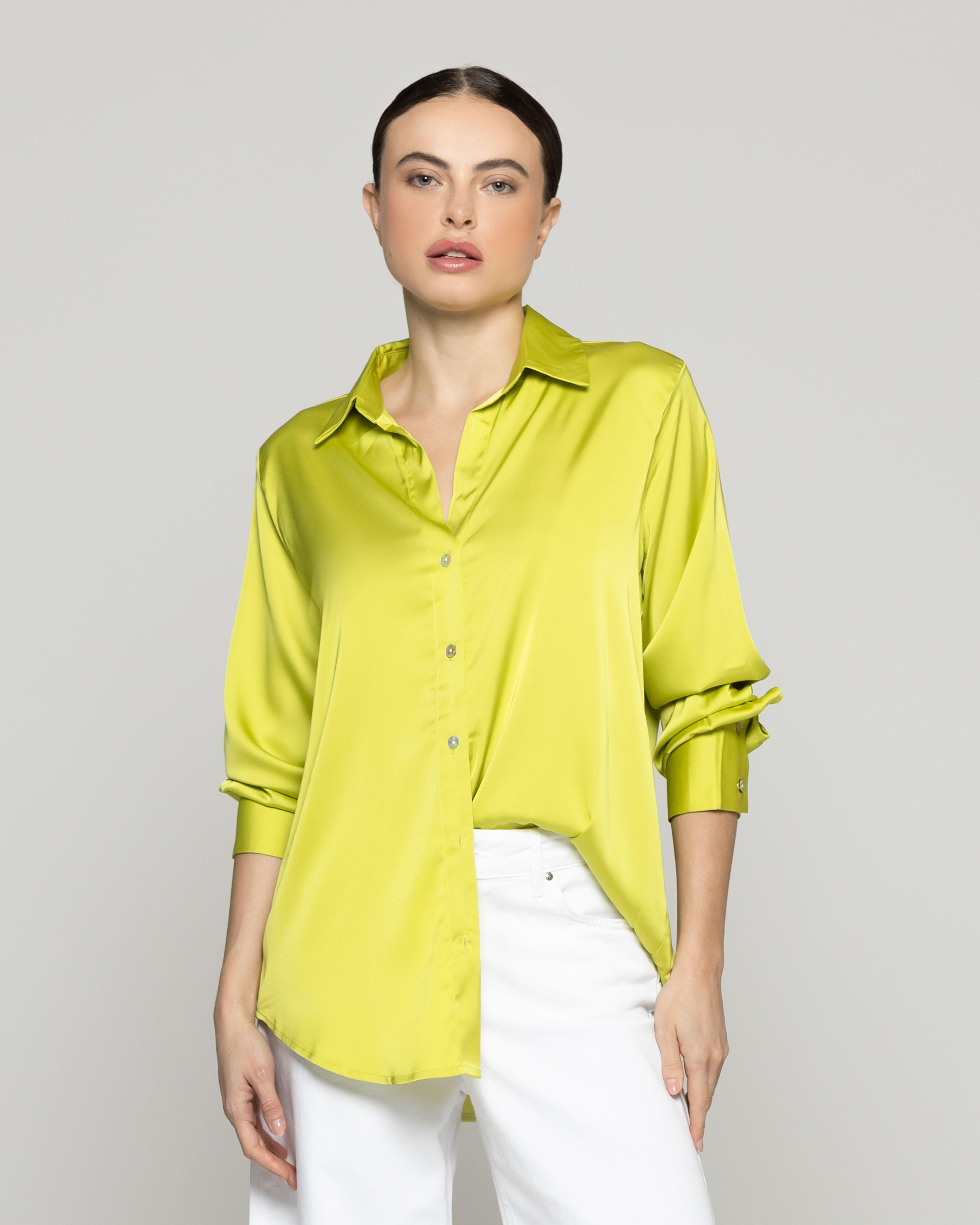 Blusa Mujer Barbarella Tipo Satín Manga Larga Verde Pistacho Lineatre-0