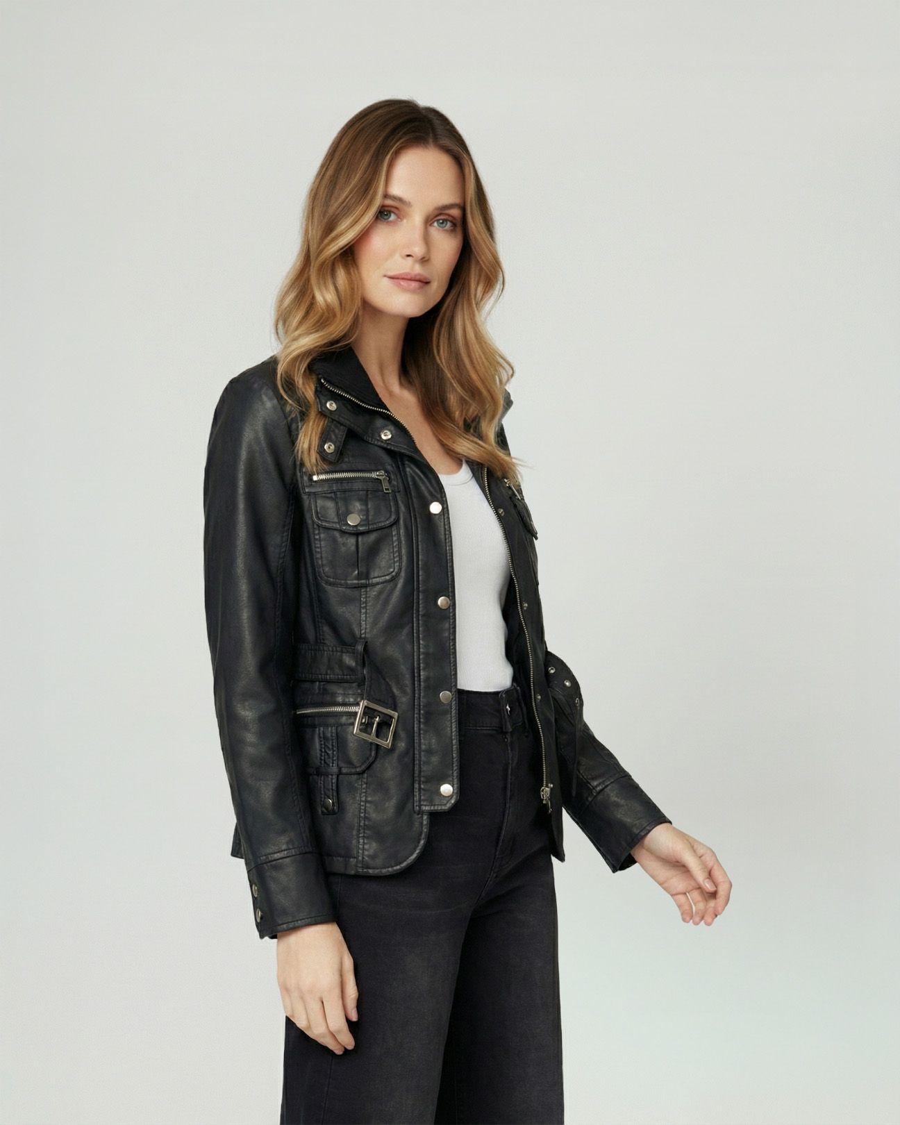 Chaqueta Mujer Constanza Relaxed Cuello Alto Tipo Chaqueta Manga Ajustada Negro Lineatre-0