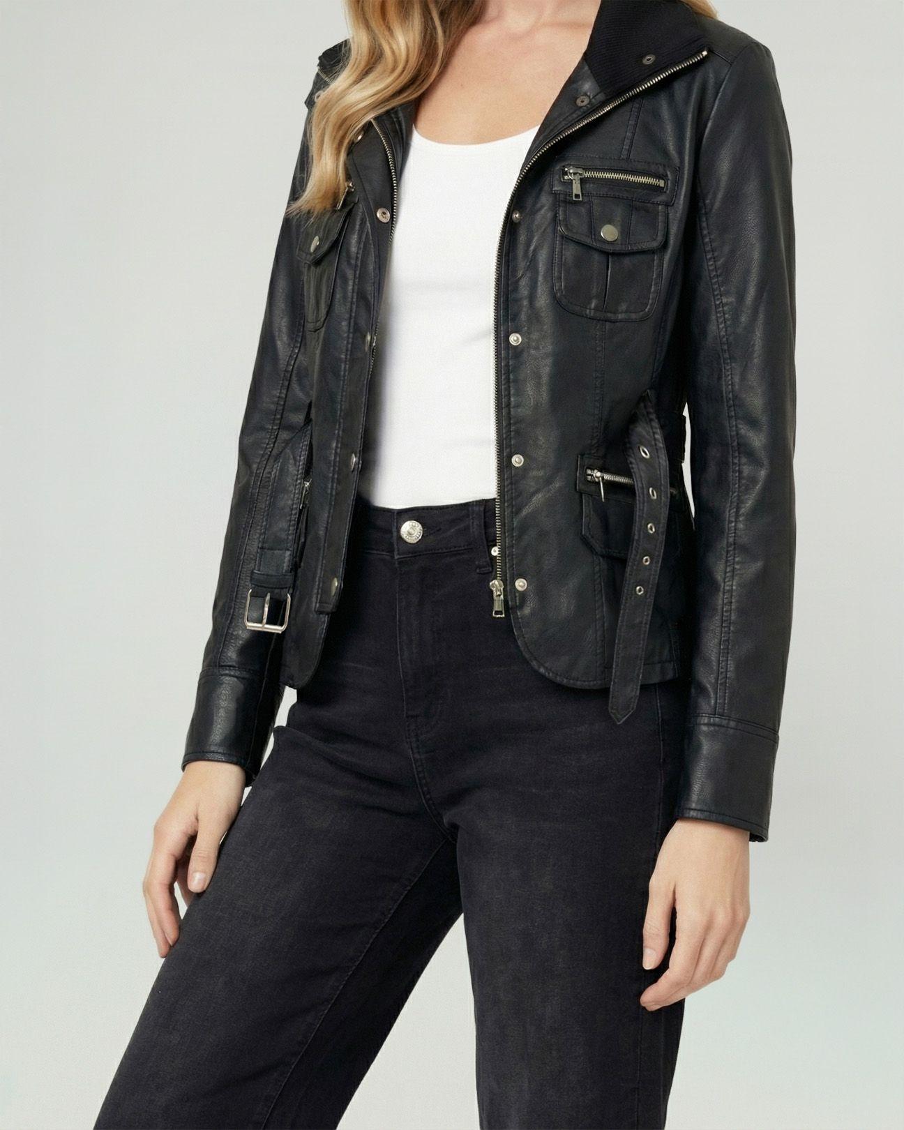 Chaqueta Mujer Constanza Relaxed Cuello Alto Tipo Chaqueta Manga Ajustada Negro Lineatre-1