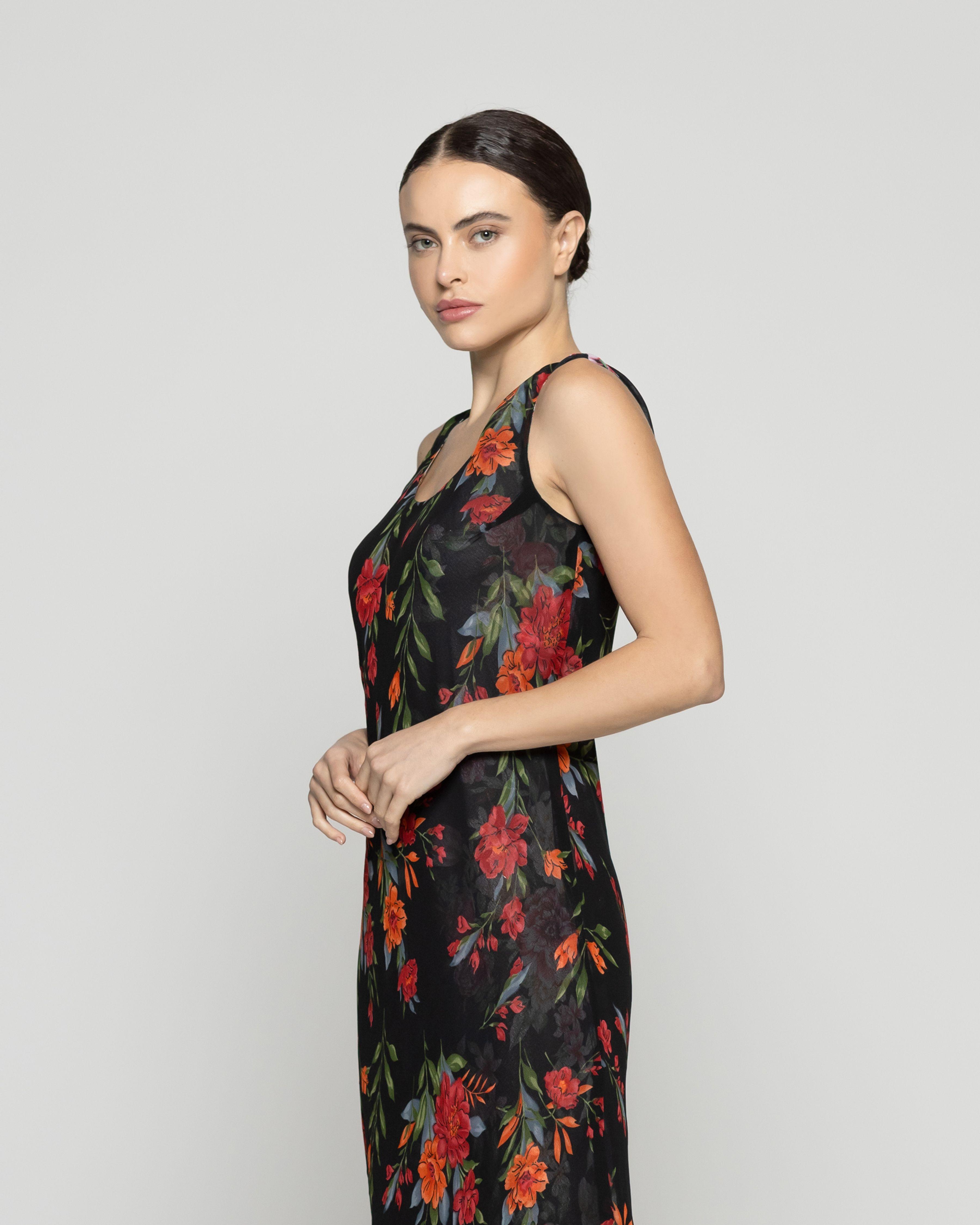 Vestido Mujer Vilma Reversible Sin Mangas Estamapado Flores Negro Lineatre-1