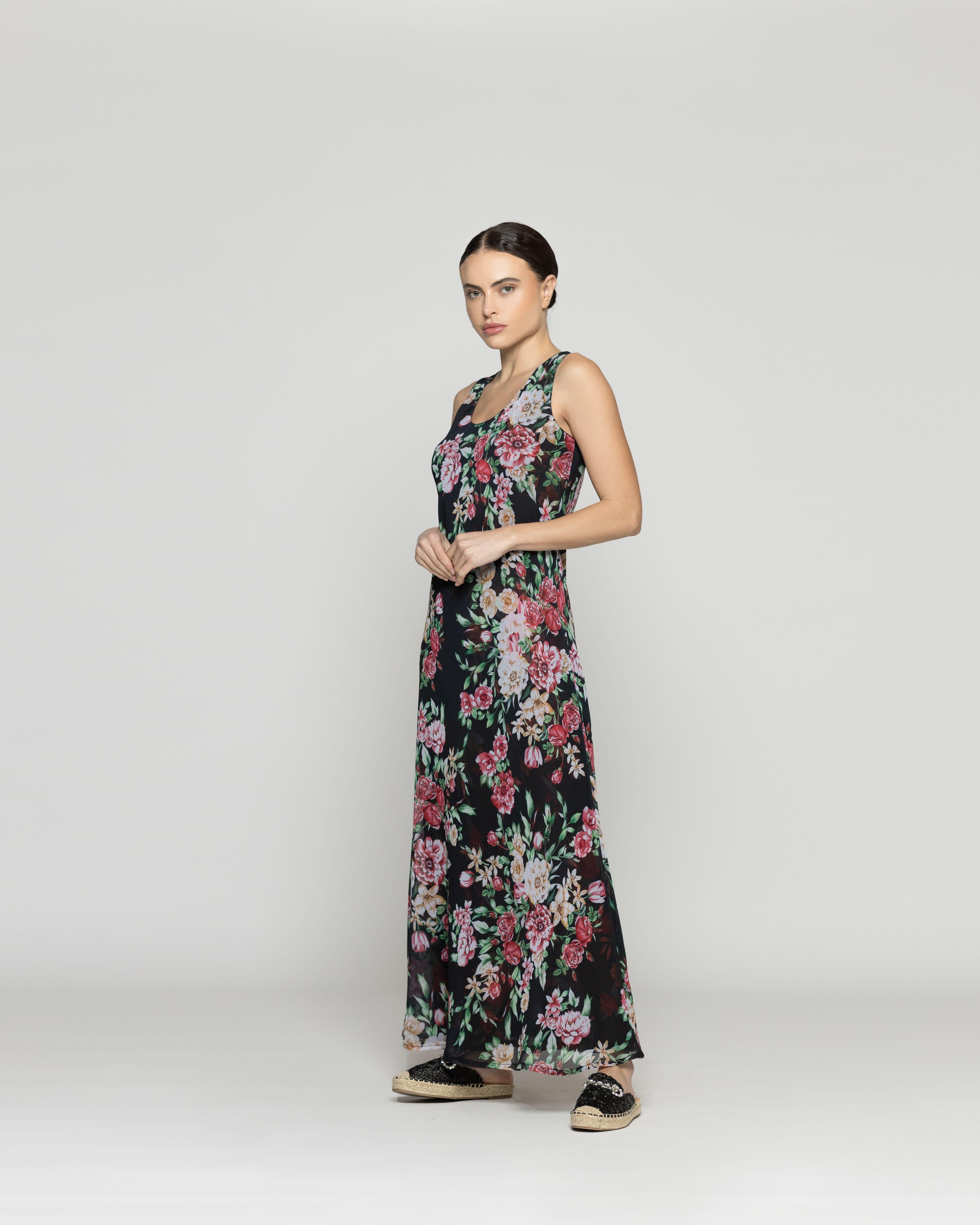 Vestido Mujer Vilma Reversible Sin Mangas Estamapado Flores Negro Lineatre-4